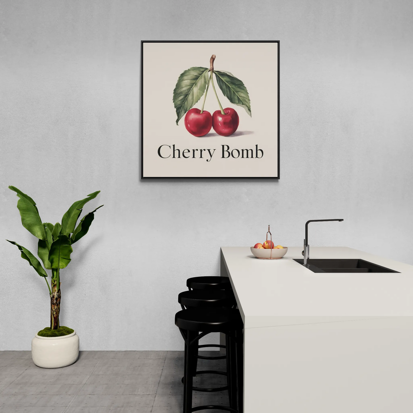Square Frame Wall Art, Cherry Bomb Cherries Gallery Canvas Wrap, Cute Quirky Home Decor, Kitchen Decor, Fruit Lover Gift, Square Wall - LOLA VEGAS ART