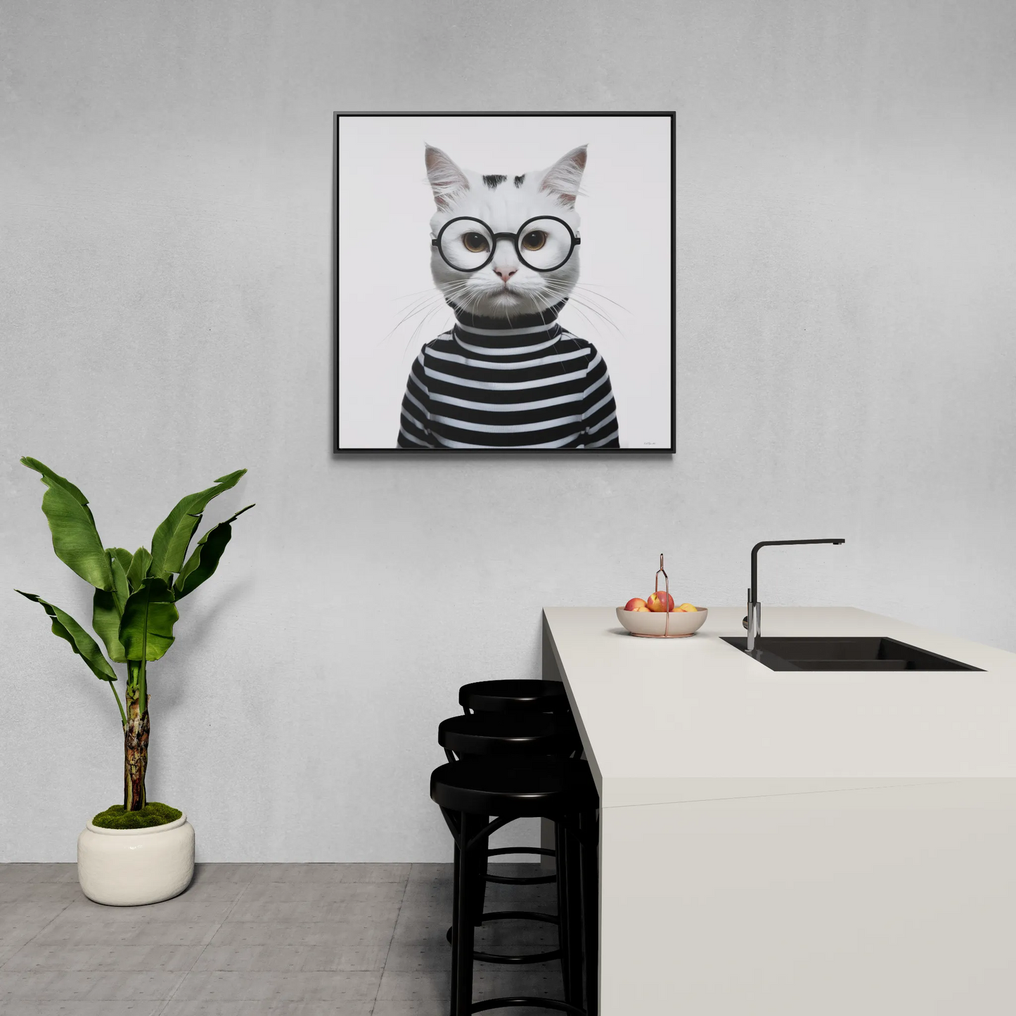Square Canvas Wall Art, Maxwell Furrington Cool Cat Framed Animal Home Decor, Gallery Canvas Wraps, Square Frame, Wall Hanging, Living Room - LOLA VEGAS ART
