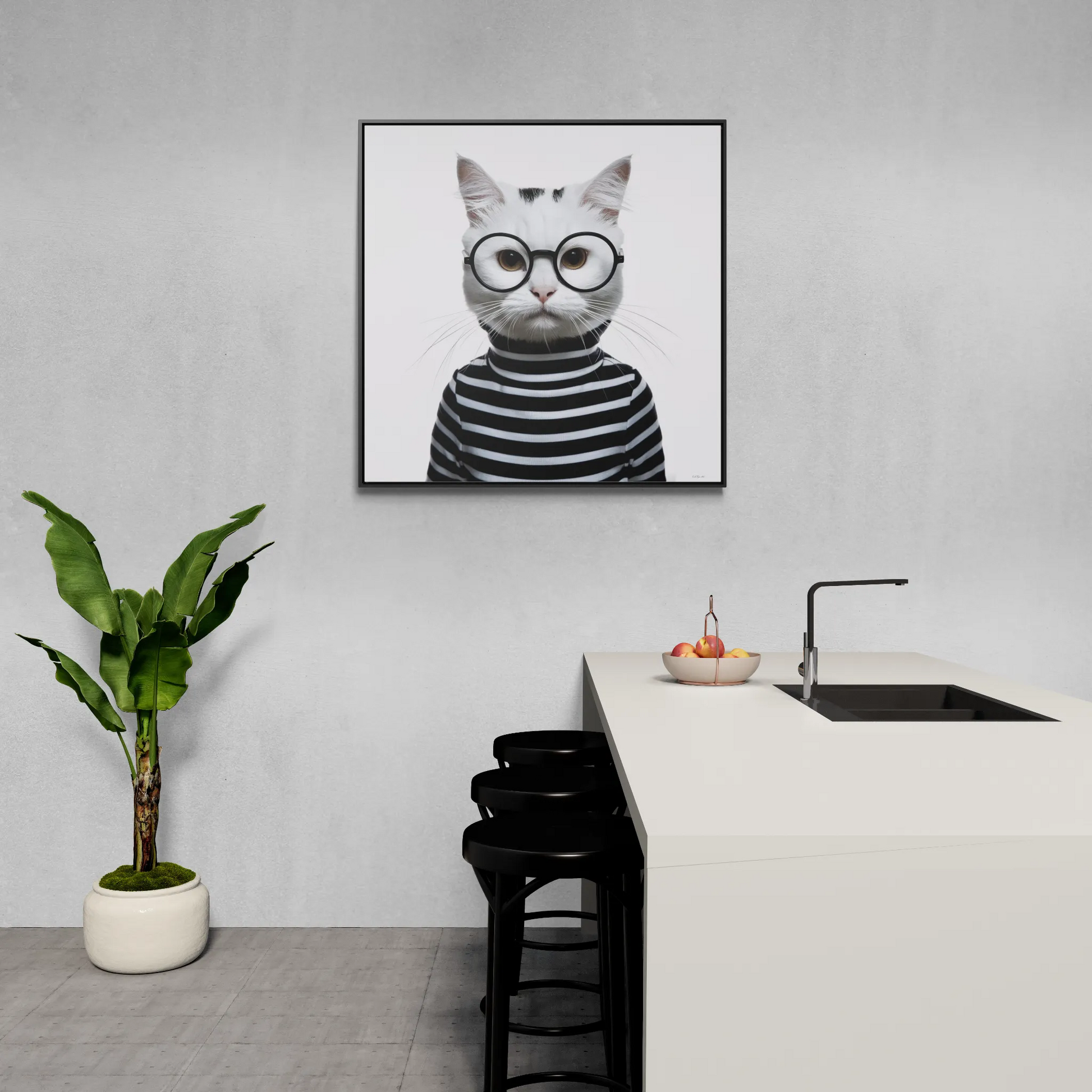 Square Canvas Wall Art, Maxwell Furrington Cool Cat Framed Animal Home Decor, Gallery Canvas Wraps, Square Frame, Wall Hanging, Living Room - LOLA VEGAS ART
