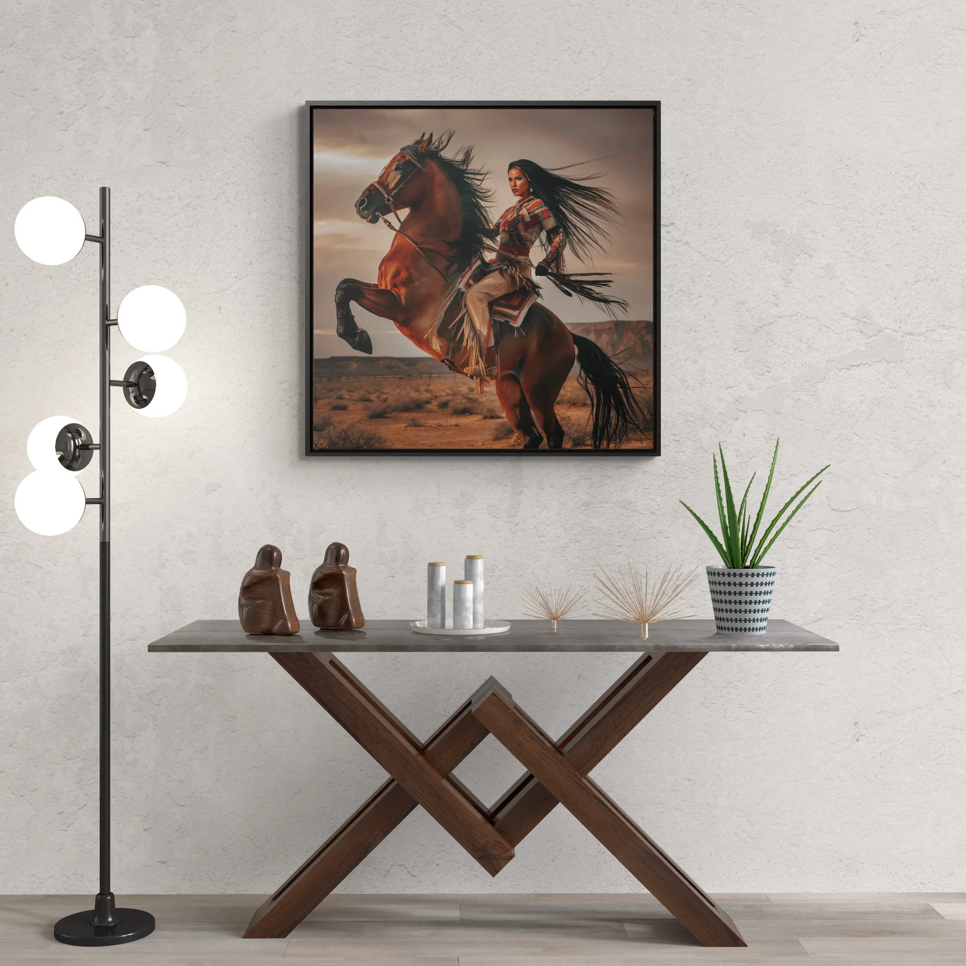 Canvas Wall Art - Chenoa and Dakota, Beautiful Southwestern Female Warrior and Horse in the Desert - LOLA VEGAS ART