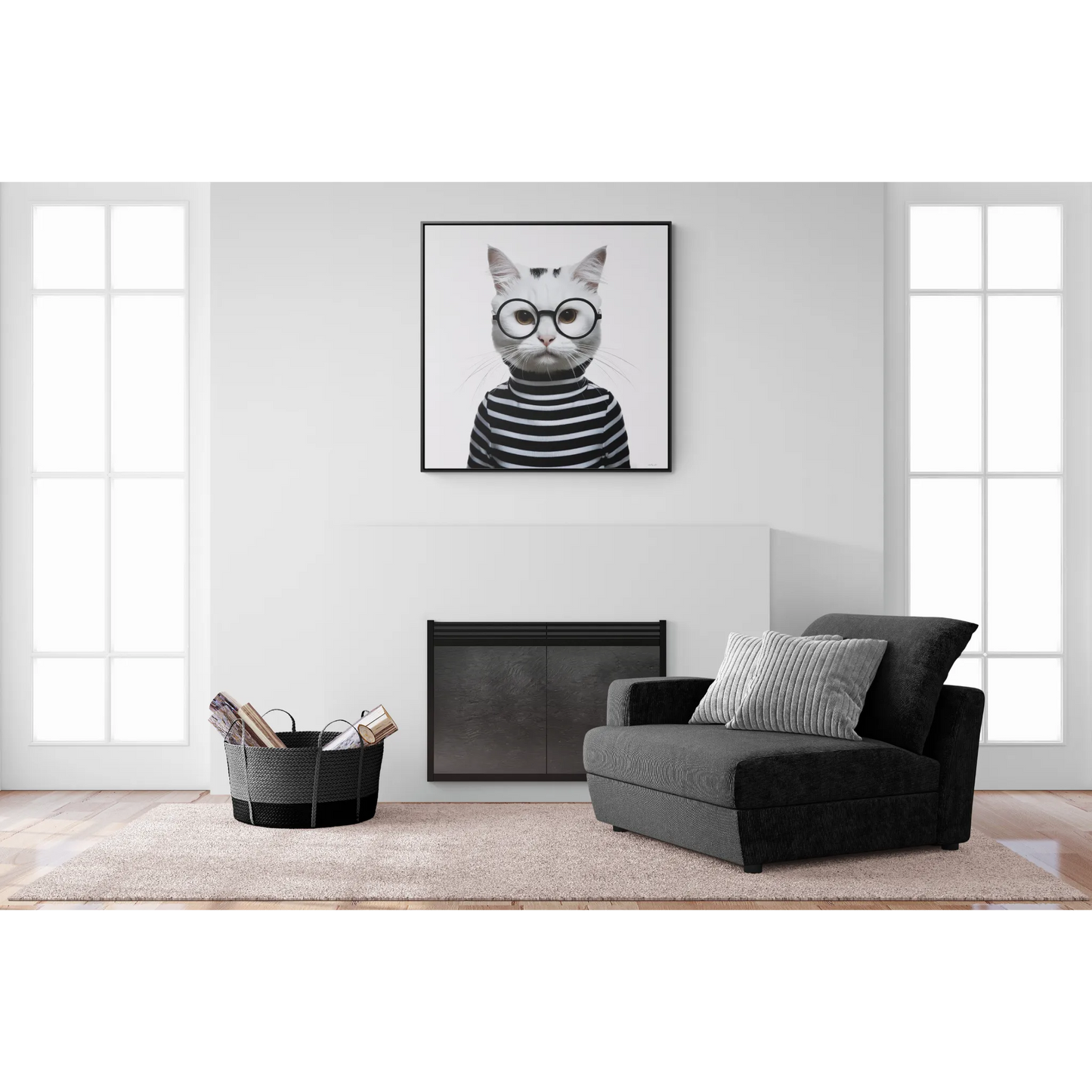 Square Canvas Wall Art, Maxwell Furrington Cool Cat Framed Animal Home Decor, Gallery Canvas Wraps, Square Frame, Wall Hanging, Living Room - LOLA VEGAS ART
