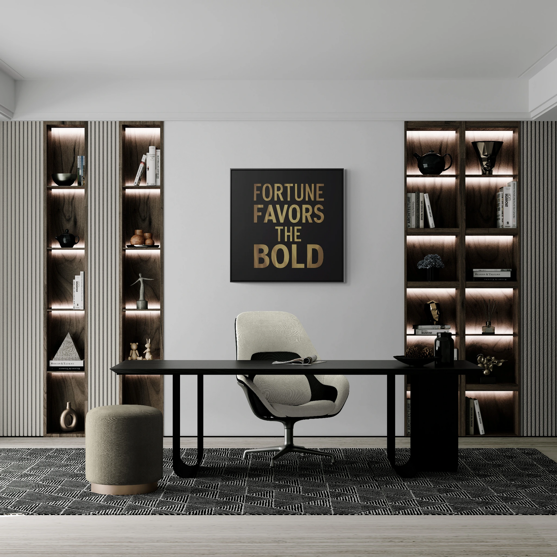 Inspirational Canvas Wall Art, Quote Fortune Favors The Bold, Black Square Frame, Ambitious Decor, Motivational Home Accent, Success Decor - LOLA VEGAS ART