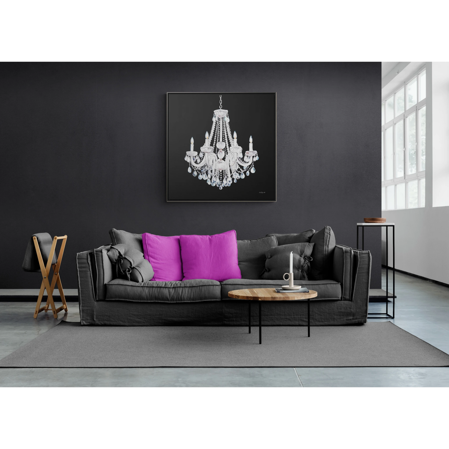 Square Frame Canvas Wall Art, Luxurious White Crystal Chandelier Painting for Fashionistas, Glamorous Wall Decor, Gallery Canvas Wraps, - LOLA VEGAS ART