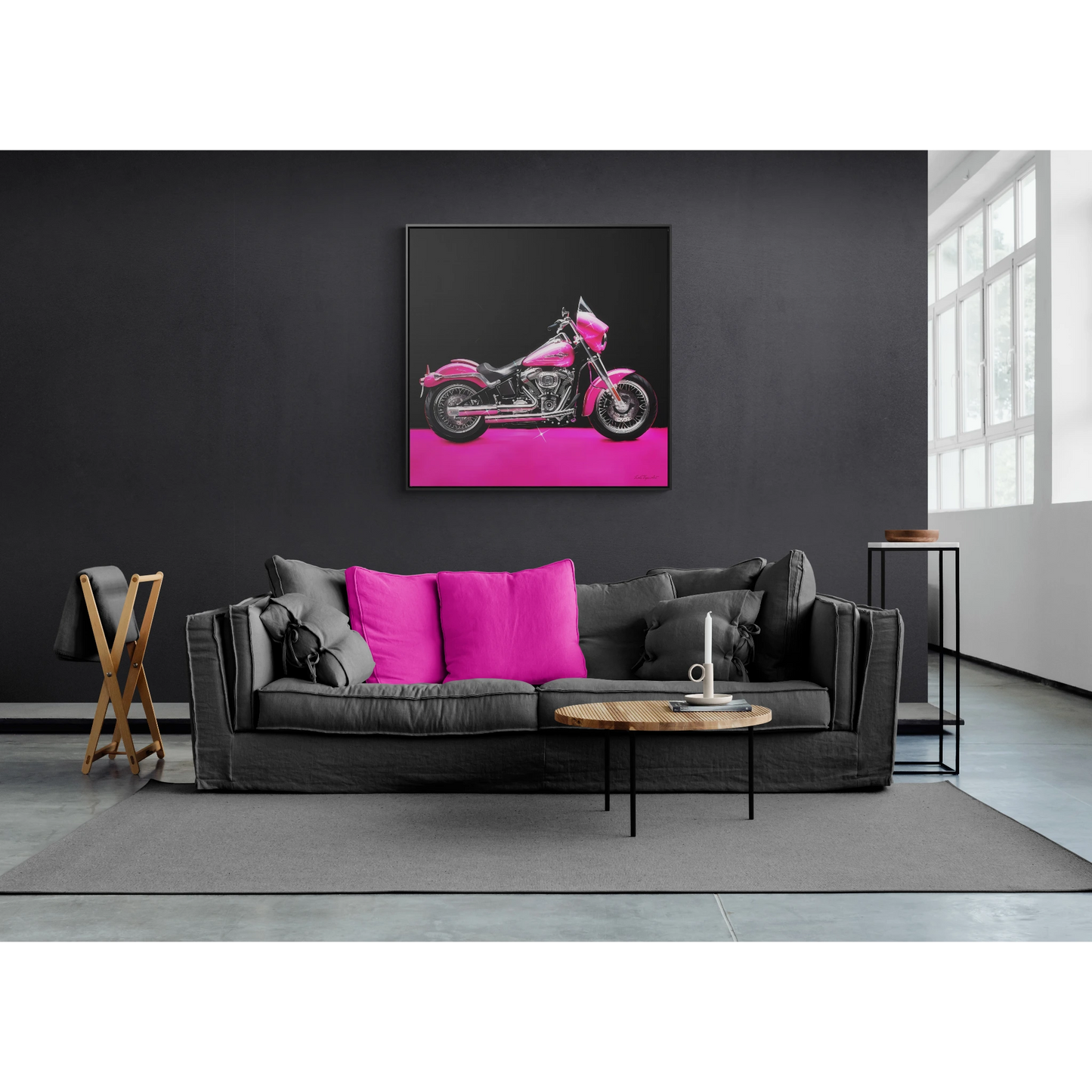 Square Framed Canvas Wall Art, Hot Pink Motorcycle Bling Glamorous Fashionista Decor, Gallery Canvas Wraps, Square Frame, Home Wall Decor, - LOLA VEGAS ART