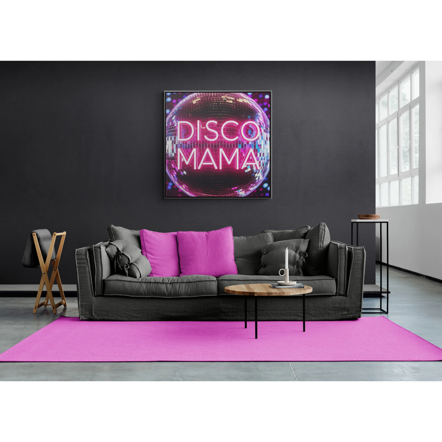 Disco Mama Pink Purple Square Frame Canvas Wall Art, Retro Funky Decor, Gallery Canvas Wraps, Disco Ball Typography Print, Disco Mama - LOLA VEGAS ART