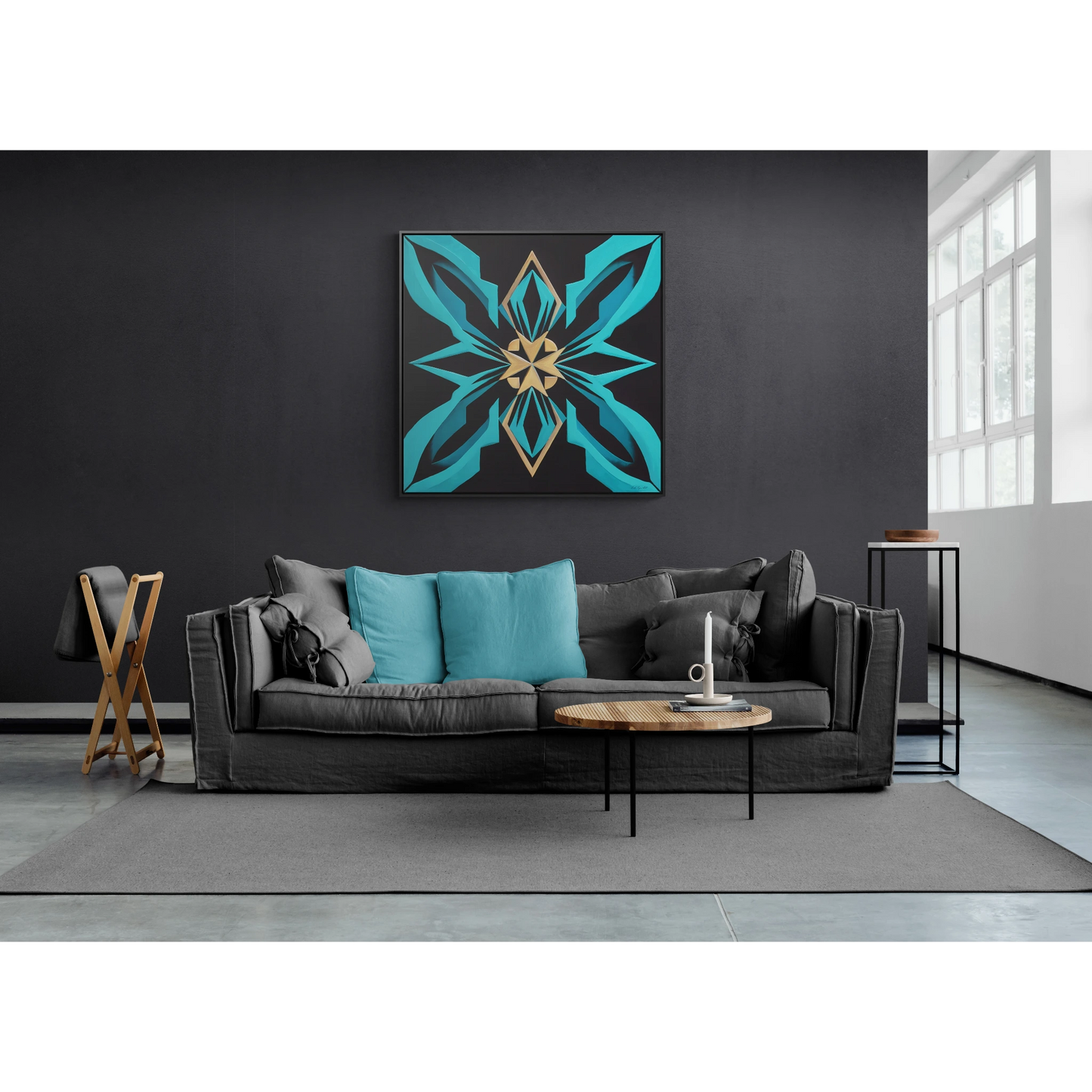 Art Deco Square Canvas Wall Art, Gallery Canvas Wraps, Turquoise and Gold Home Decor, Black Canvas Frame, Modern Wall Hanging, Office Decor, - LOLA VEGAS ART
