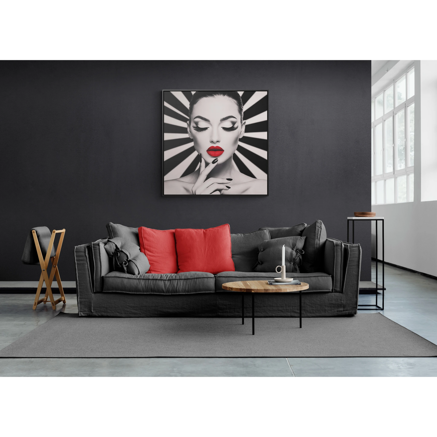 Fashionista Square Frame Canvas Wall Art, Hypnotic Woman Red Lipstick Fine Art Print, Dramatic Glam Decor, Gallery Canvas Wraps, Square - LOLA VEGAS ART