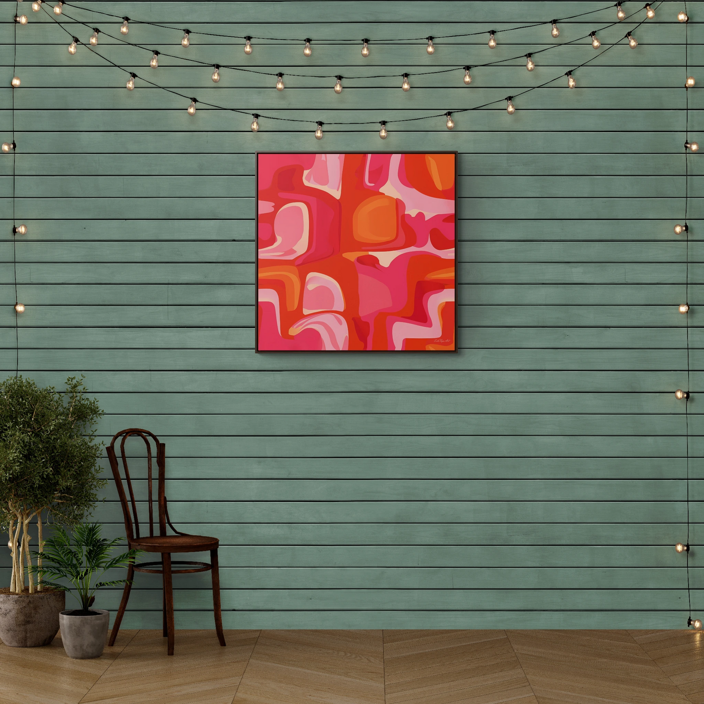 Canvas Wall Art, Pink and Orange Abstract Design, Psychedelic Square Frame Decor, 1960's Vibe Print, Square Gallery Canvas, Home Decor, Wall - LOLA VEGAS ART