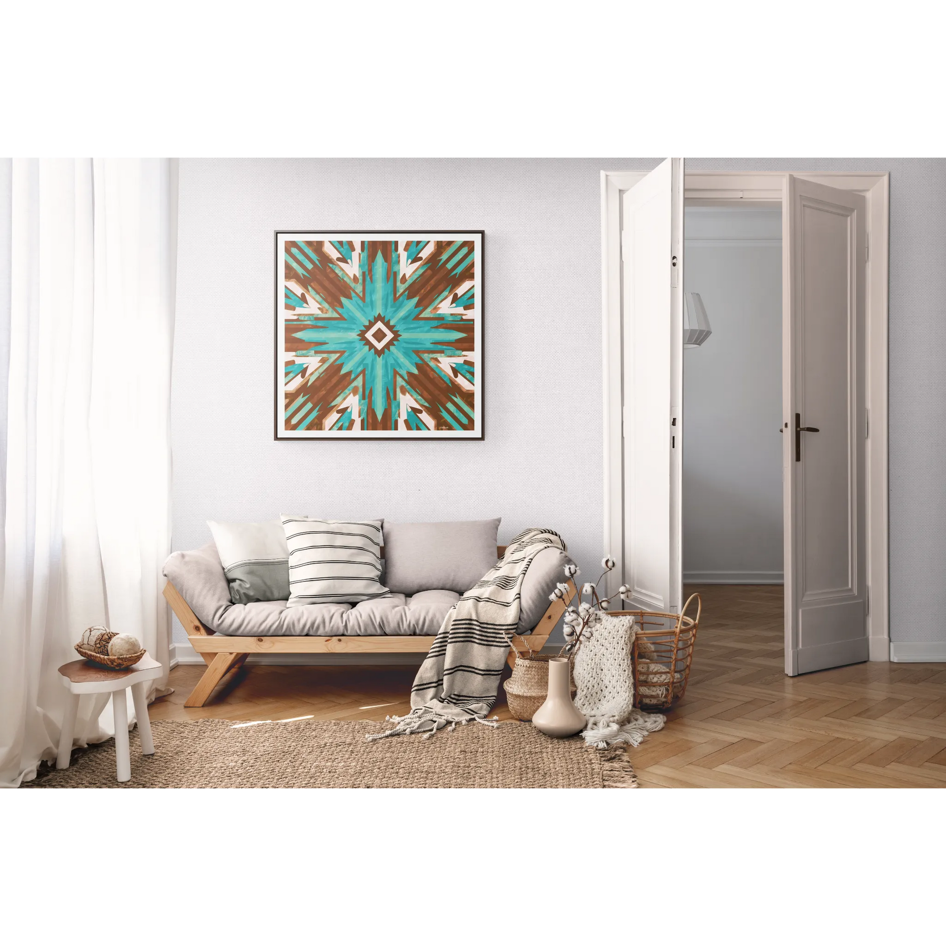Canvas Wall Art, Turquoise and Brown Boho Southwestern Abstract Design, Ethnic Home Decor - Square Frame, , Gallery - LOLA VEGAS ART