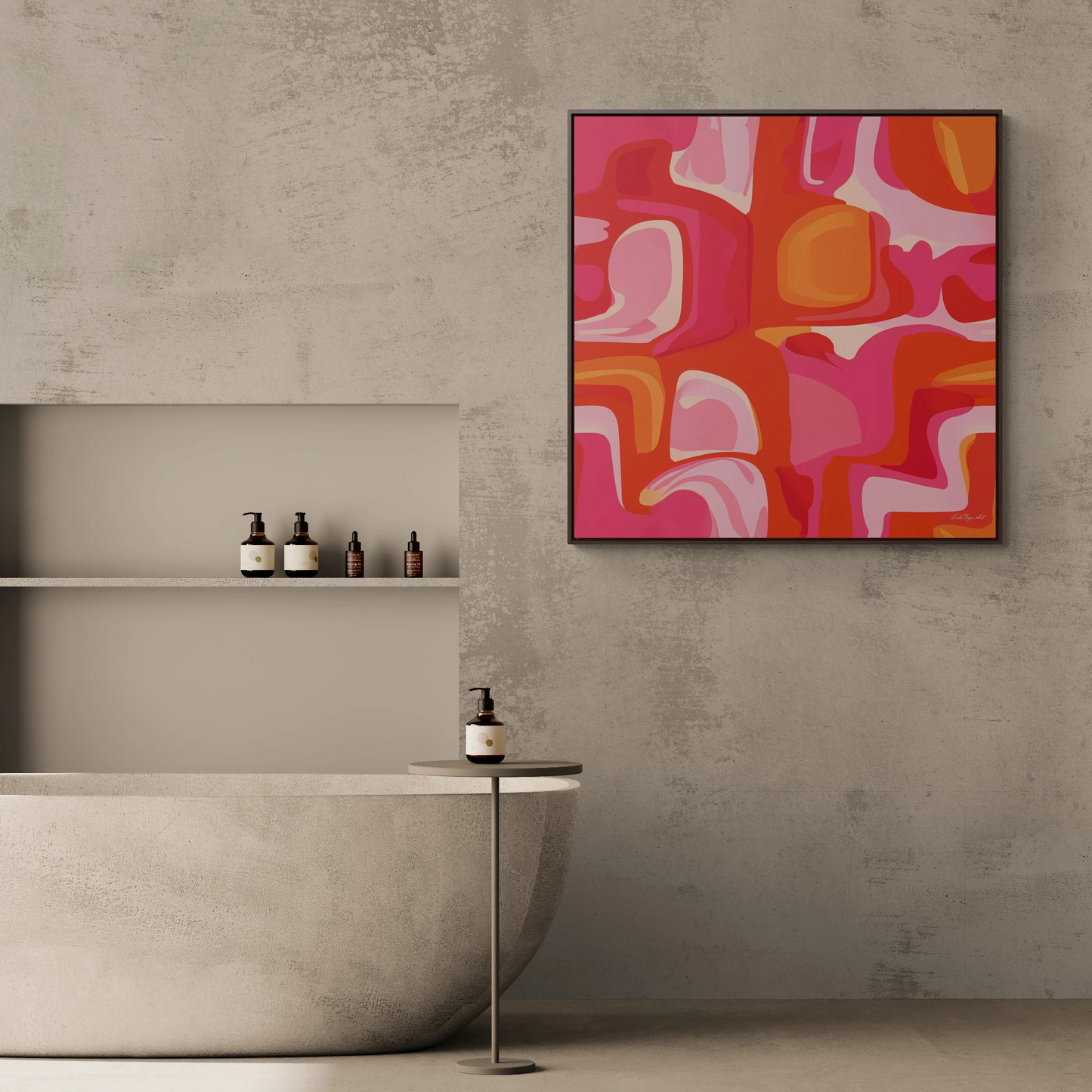 Canvas Wall Art, Pink and Orange Abstract Design, Psychedelic Square Frame Decor, 1960's Vibe Print, Square Gallery Canvas, Home Decor, Wall - LOLA VEGAS ART