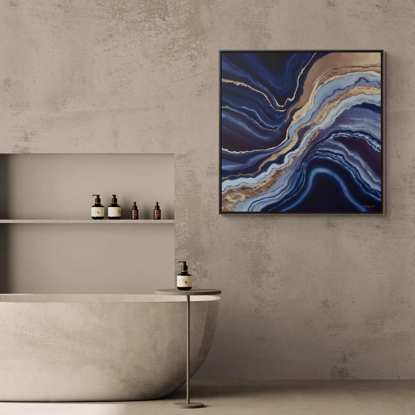 Geode Canvas Wall Art, Blue Gold White Square Frame, Decorative Gallery Wrap, Abstract Painting, Home Decor, Modern Artwork, Gift for Her - LOLA VEGAS ART