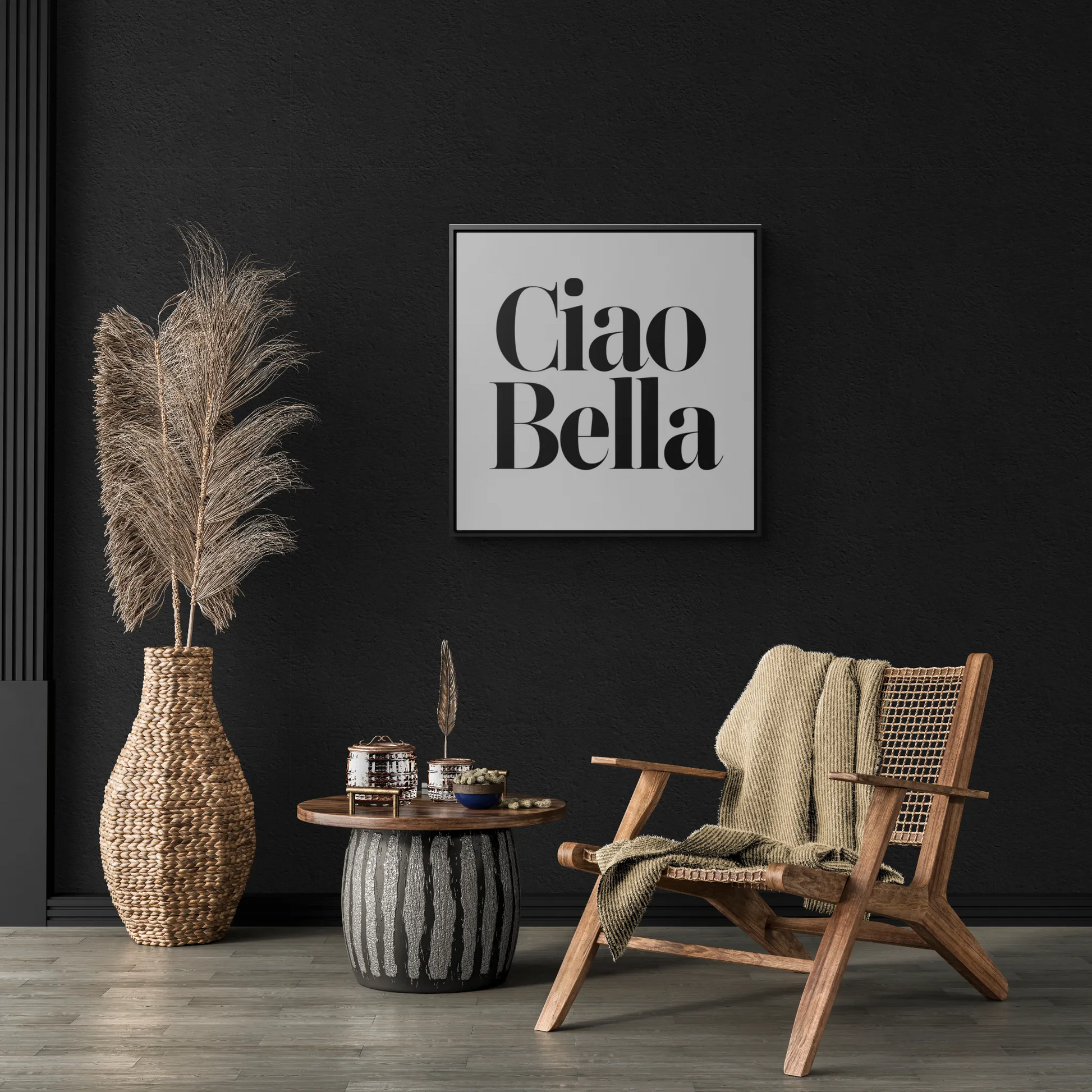 Square Frame Canvas Wall Art, Ciao Bella Typography - Hello Beautiful Italian Decor, Gallery Wraps Gift, Classy, Stylish Home Decor - LOLA VEGAS ART