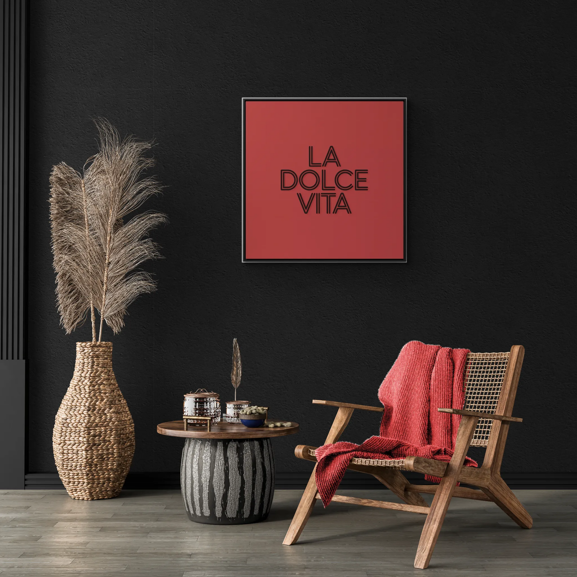 Square Frame Wall Art, LA DOLCE VITA Typography Canvas, Orange and Black, Cool Home Decor, Gallery Canvas Wrap, Home Office Decor, Unique - LOLA VEGAS ART
