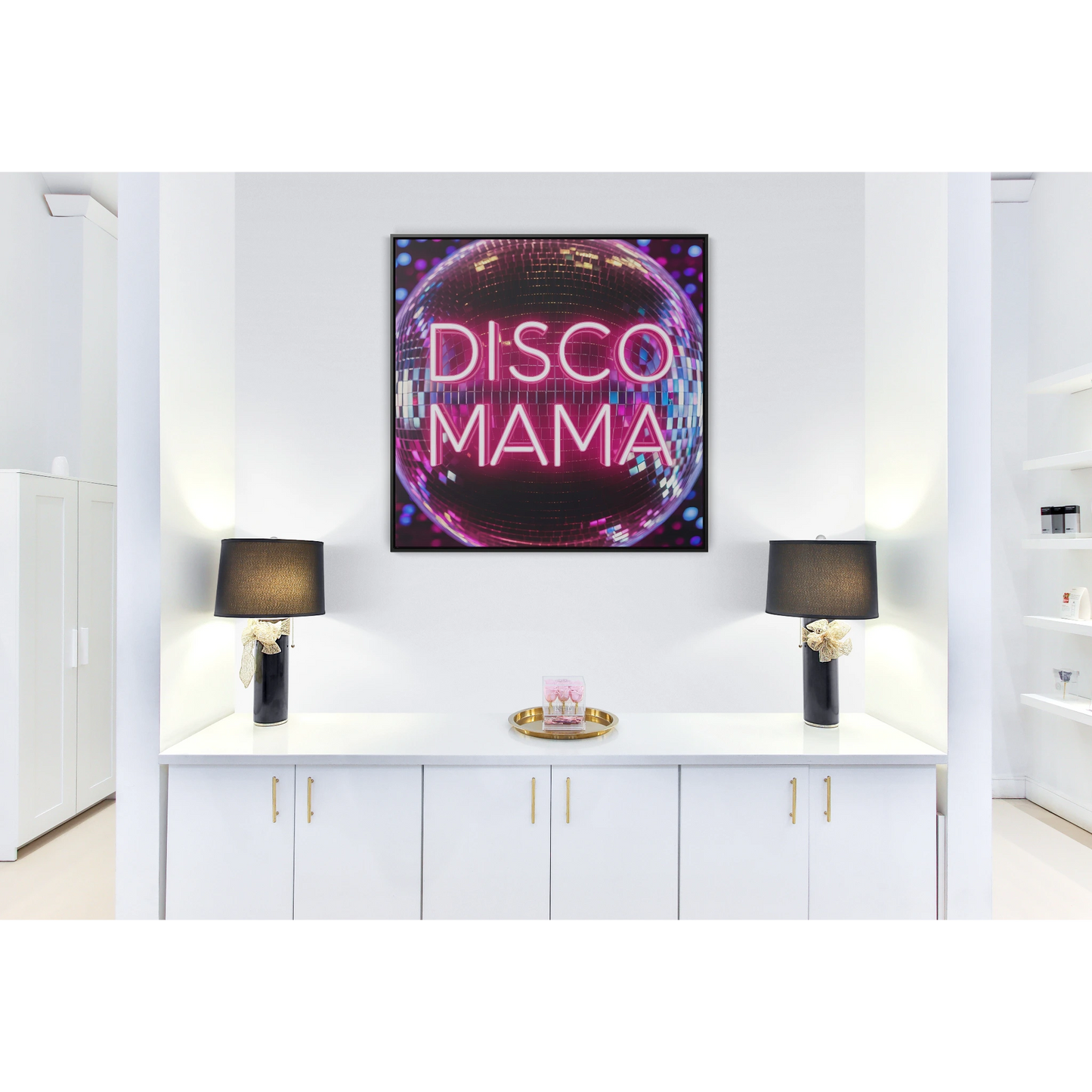Disco Mama Pink Purple Square Frame Canvas Wall Art, Retro Funky Decor, Gallery Canvas Wraps, Disco Ball Typography Print, Disco Mama - LOLA VEGAS ART