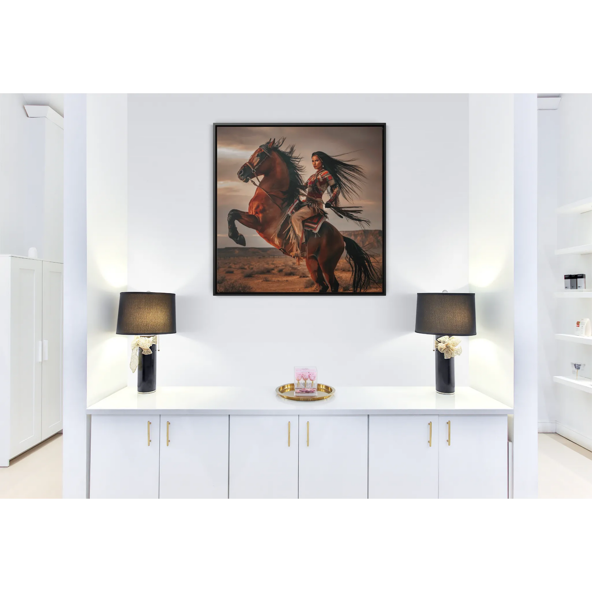 Canvas Wall Art - Chenoa and Dakota, Beautiful Southwestern Female Warrior and Horse in the Desert - LOLA VEGAS ART