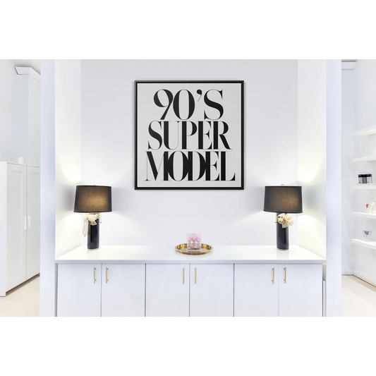 Canvas Wall Art, 90s Super Model Typography Square Frame Home Decor, Fashion Wall Decor Print, Black and White Art Print, Modern Fashion - LOLA VEGAS ART