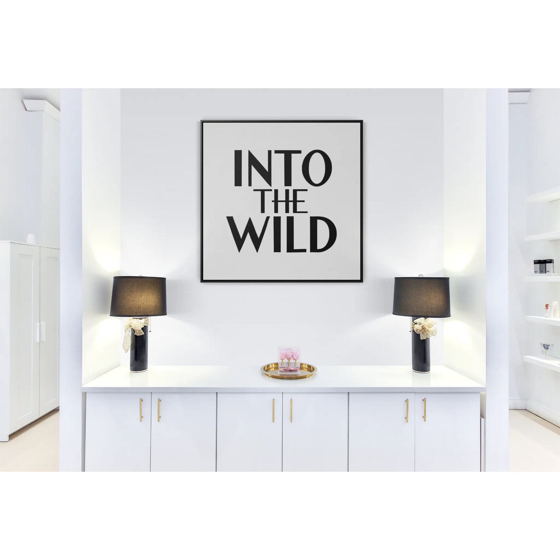 Square Frame Wall Art, Into The WILD Typography Home Decor, Gallery Canvas Wraps, Cool Black and White Design, Modern Living Room Decor, - LOLA VEGAS ART