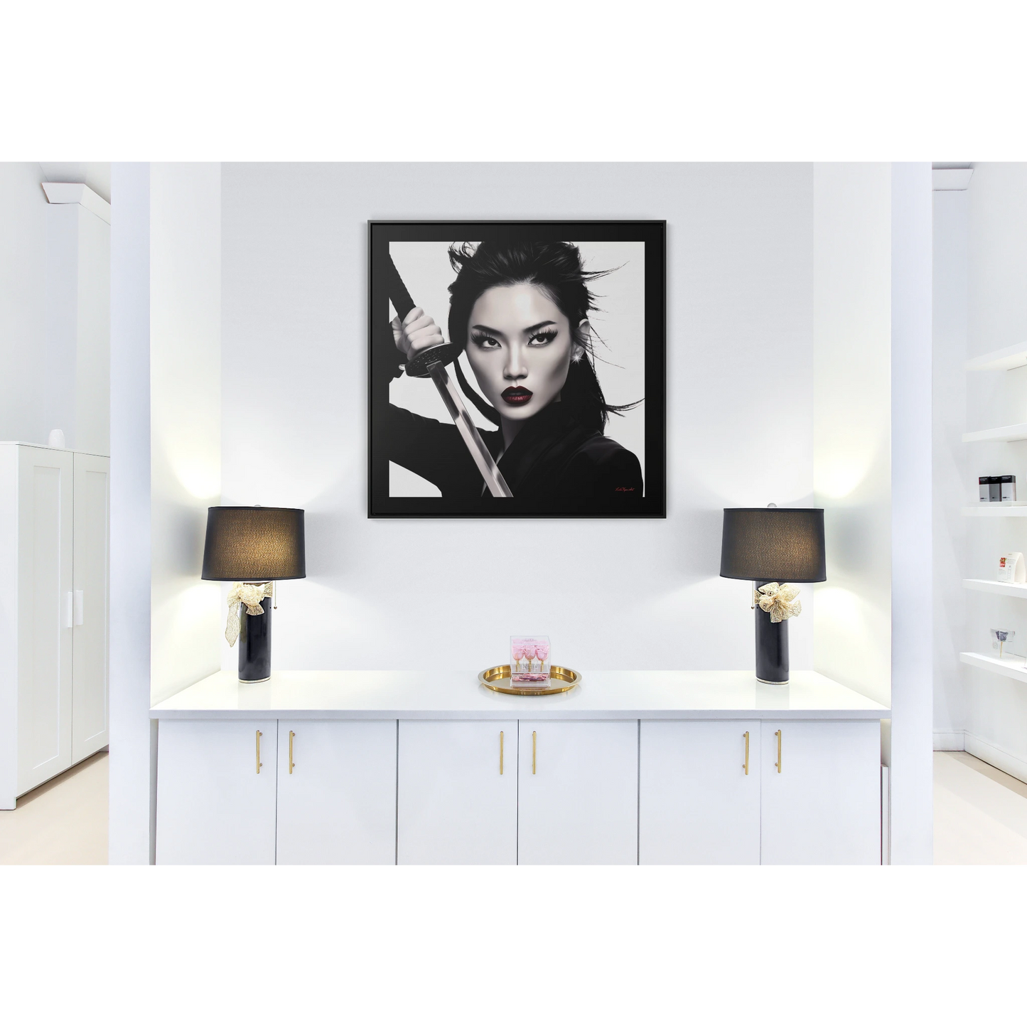 Samurai Warrior Gallery Canvas, Female Empowerment Square Frame Art, Warrior Woman Wall Decor, Black White Photography Print, Brave Tough - LOLA VEGAS ART
