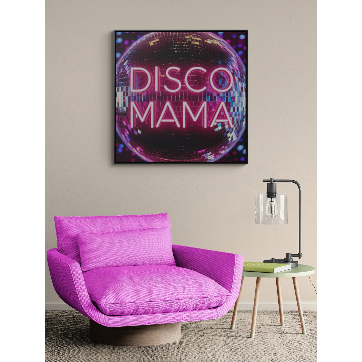 Disco Mama Pink Purple Square Frame Canvas Wall Art, Retro Funky Decor, Gallery Canvas Wraps, Disco Ball Typography Print, Disco Mama - LOLA VEGAS ART