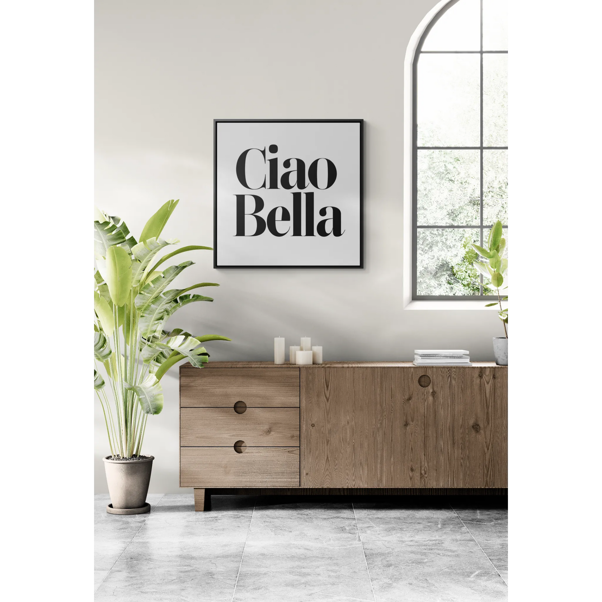 Square Frame Canvas Wall Art, Ciao Bella Typography - Hello Beautiful Italian Decor, Gallery Wraps Gift, Classy, Stylish Home Decor - LOLA VEGAS ART