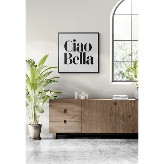 Square Frame Canvas Wall Art, Ciao Bella Typography - Hello Beautiful Italian Decor, Gallery Wraps Gift, Classy, Stylish Home Decor - LOLA VEGAS ART