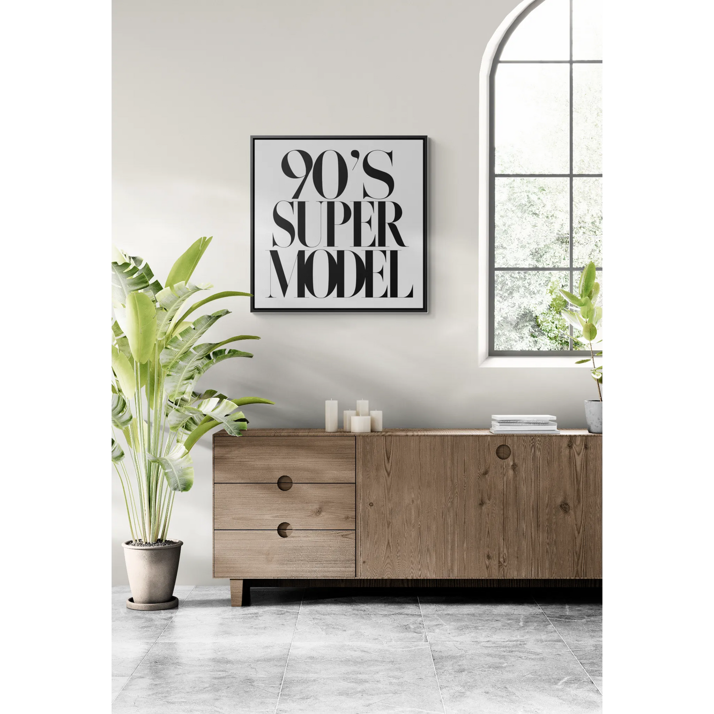 Canvas Wall Art, 90s Super Model Typography Square Frame Home Decor, Fashion Wall Decor Print, Black and White Art Print, Modern Fashion - LOLA VEGAS ART