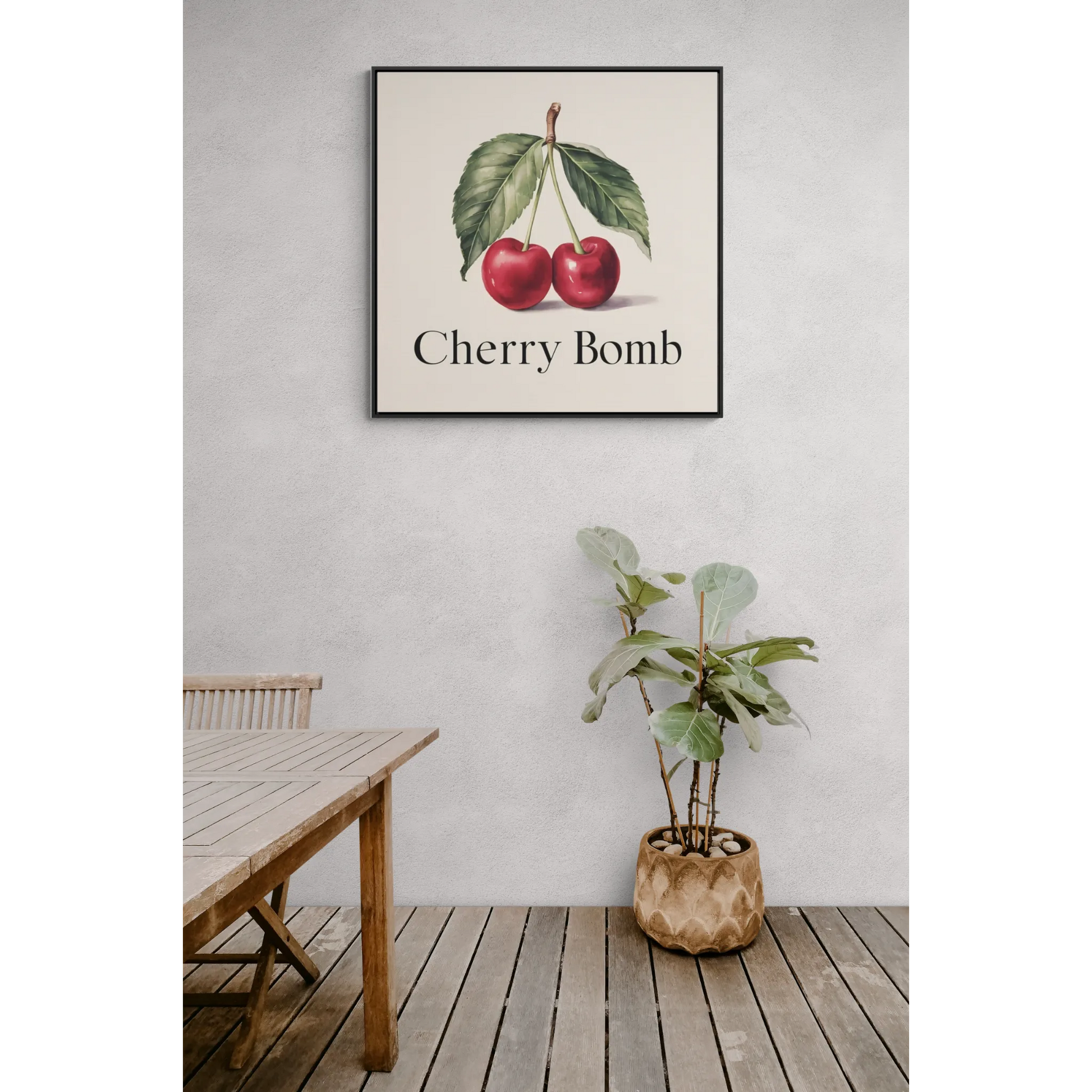 Square Frame Wall Art, Cherry Bomb Cherries Gallery Canvas Wrap, Cute Quirky Home Decor, Kitchen Decor, Fruit Lover Gift, Square Wall - LOLA VEGAS ART