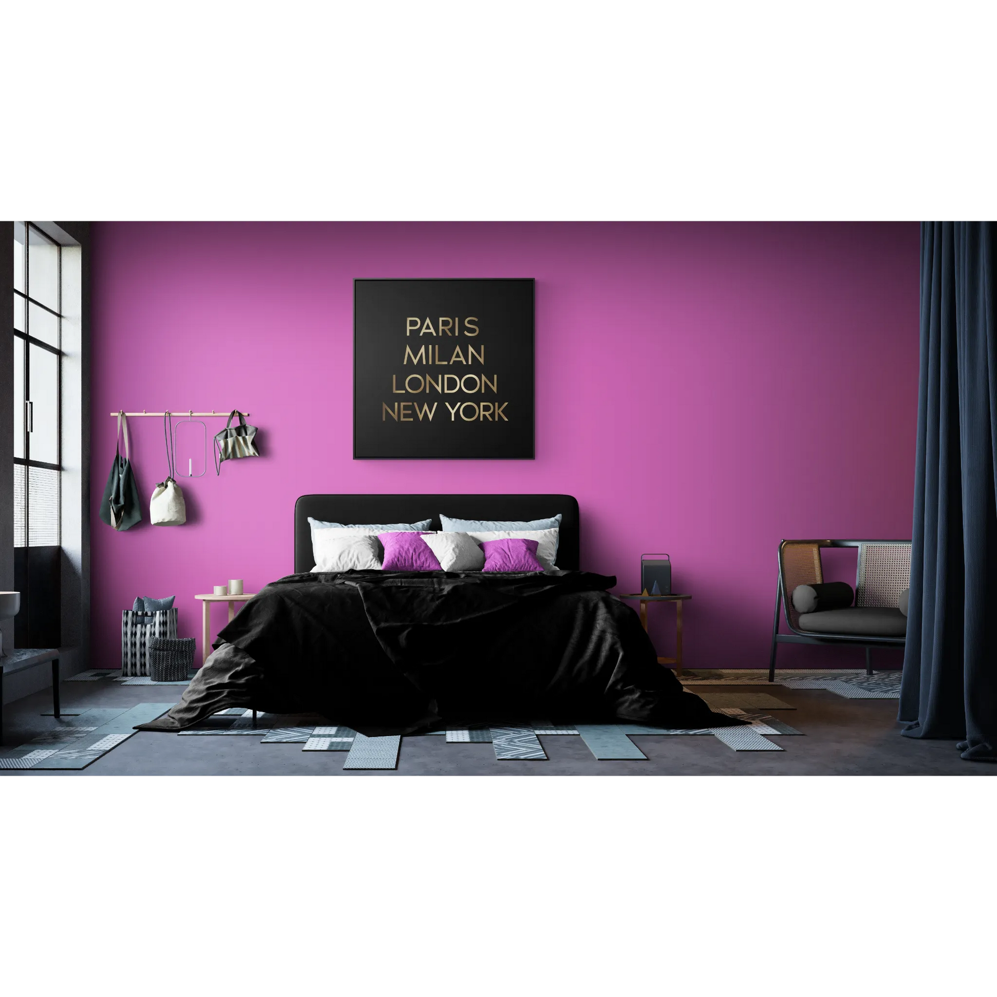 Fashion Cities Gallery Canvas Wall Art, Black Typography Square Frame, Paris Milan London New York, Home Decor - LOLA VEGAS ART