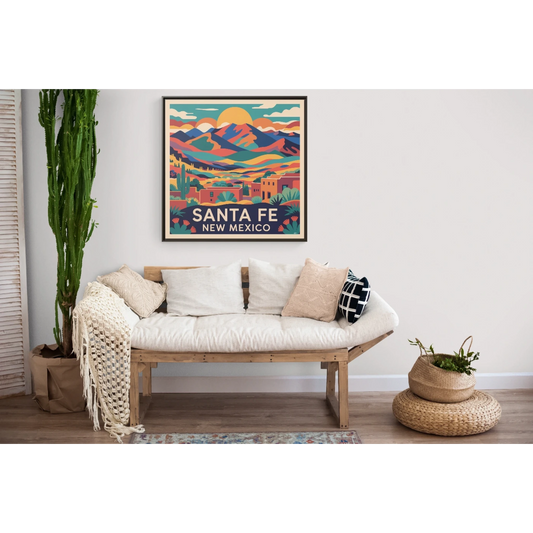Framed Canvas Art Print, Santa Fe Landscape Decor, Colorful Wall Art, Southwestern Home Decor, Unique Gift Idea - LOLA VEGAS ART