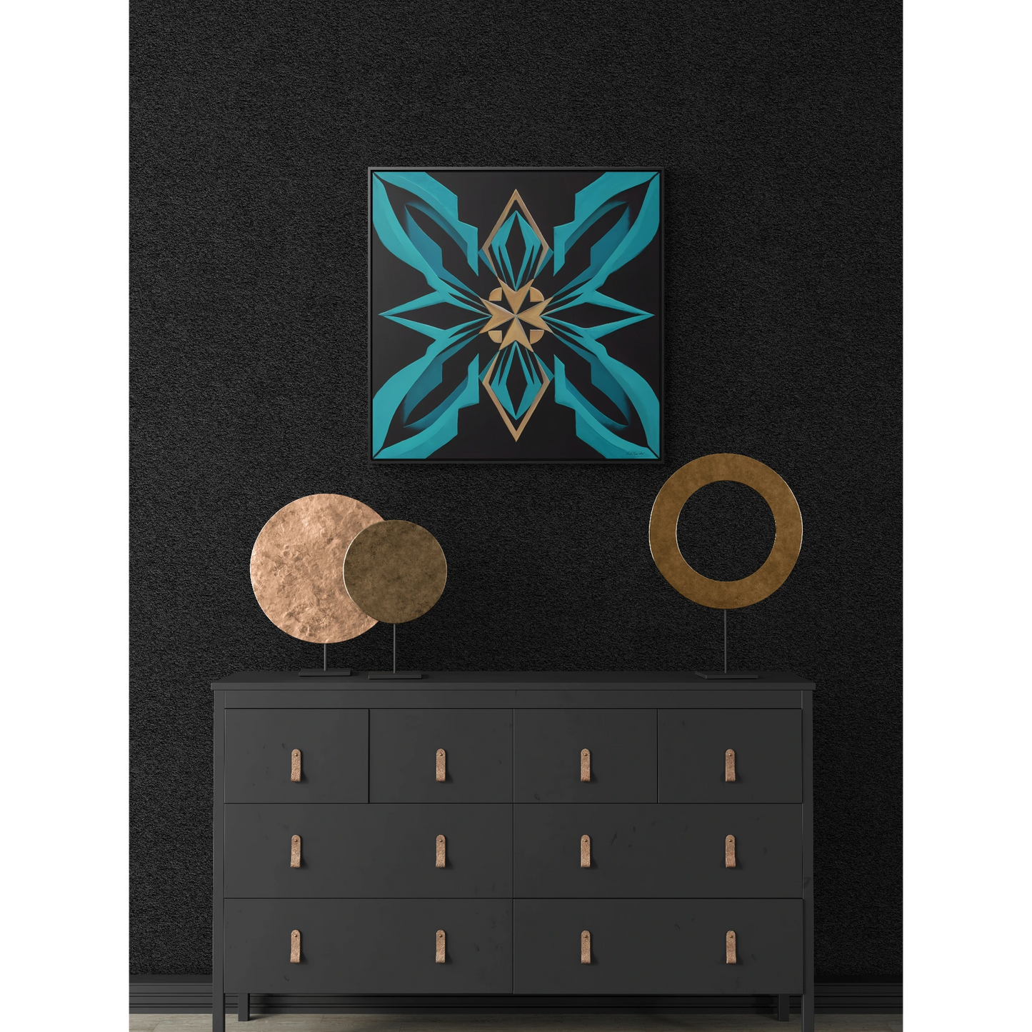 Art Deco Square Canvas Wall Art, Gallery Canvas Wraps, Turquoise and Gold Home Decor, Black Canvas Frame, Modern Wall Hanging, Office Decor, - LOLA VEGAS ART