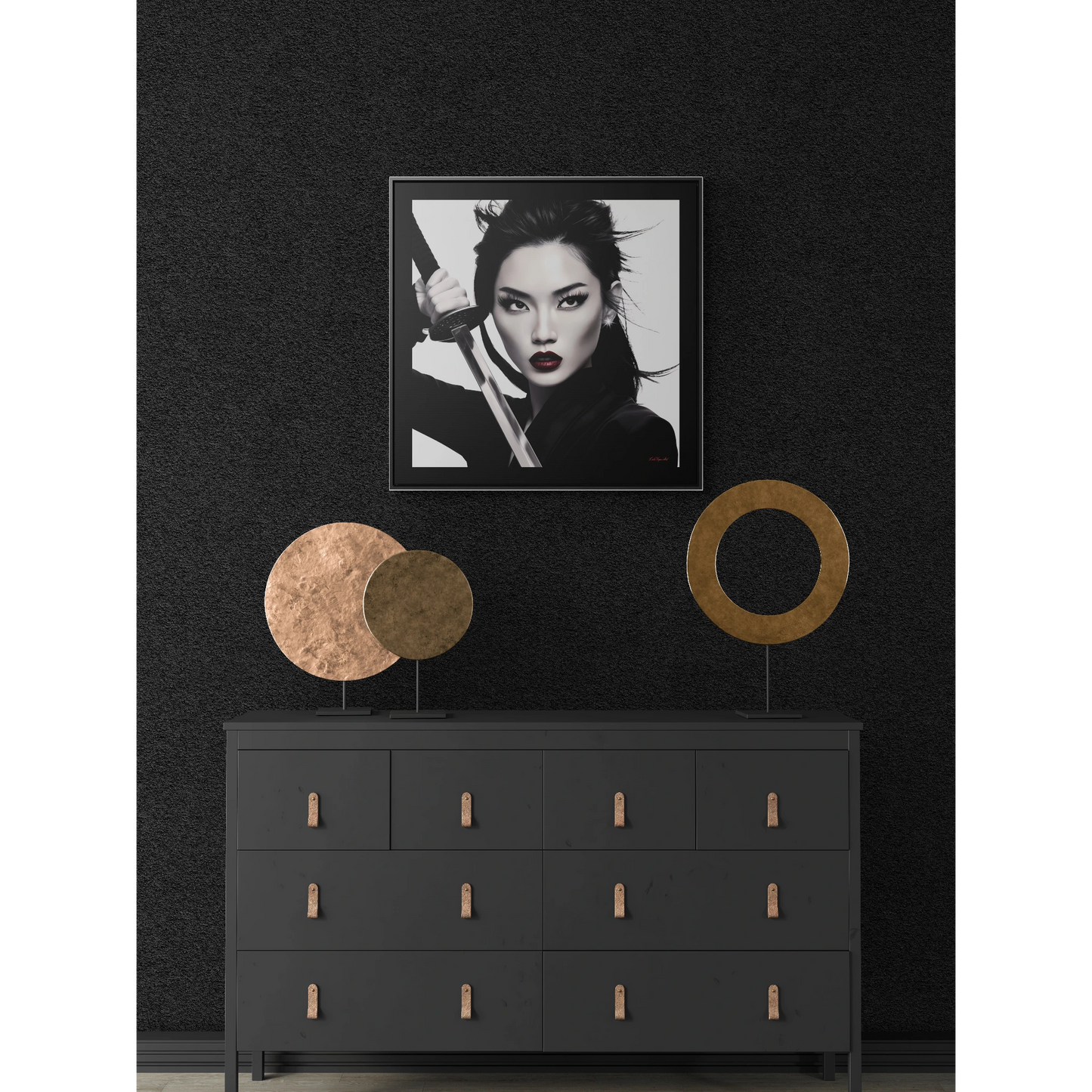 Samurai Warrior Gallery Canvas, Female Empowerment Square Frame Art, Warrior Woman Wall Decor, Black White Photography Print, Brave Tough - LOLA VEGAS ART