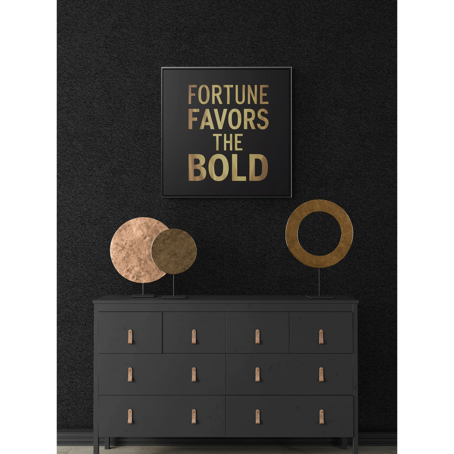 Inspirational Canvas Wall Art, Quote Fortune Favors The Bold, Black Square Frame, Ambitious Decor, Motivational Home Accent, Success Decor - LOLA VEGAS ART