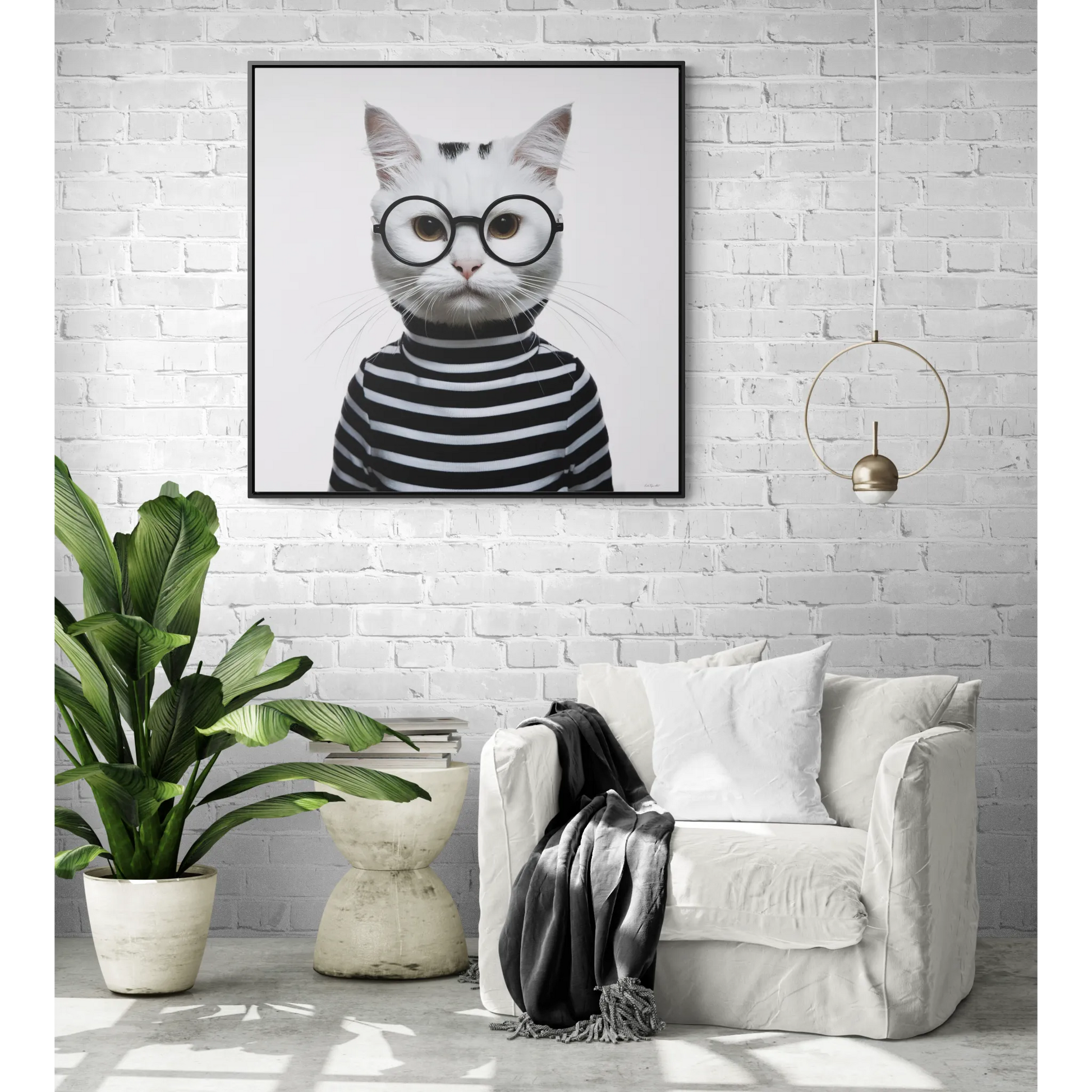 Square Canvas Wall Art, Maxwell Furrington Cool Cat Framed Animal Home Decor, Gallery Canvas Wraps, Square Frame, Wall Hanging, Living Room - LOLA VEGAS ART