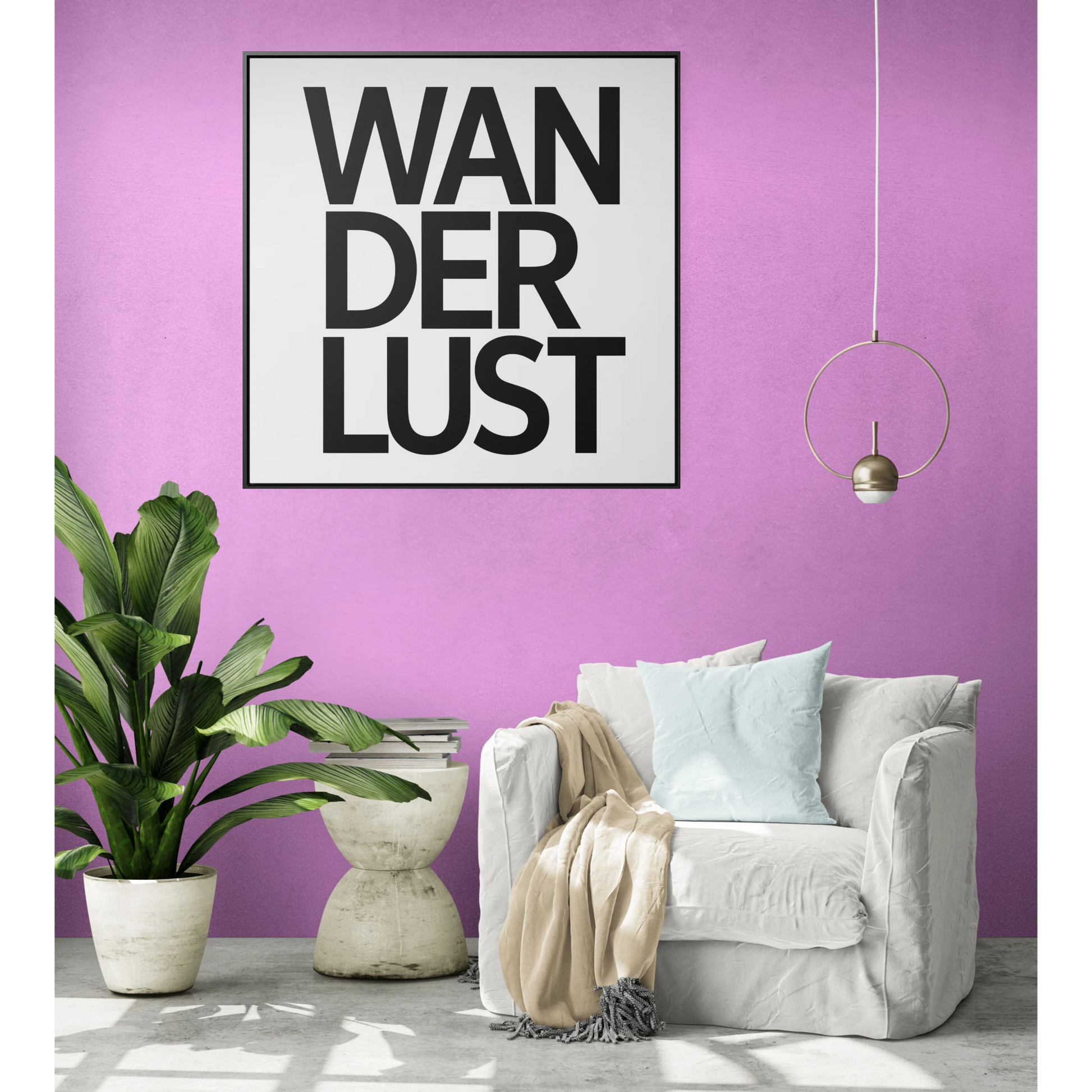 Typography Wanderlust Square Canvas Wrap Wall Art, Travel Lovers Home Decor, Gallery Frame Quote Print, Wall Hanging, Adventure Art Gift, - LOLA VEGAS ART