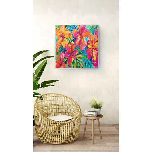 Vibrant Floral Canvas Art Print, Tropical Wall Decor, Colorful Framed Artwork, Gift for Nature Lovers, Home Decoration