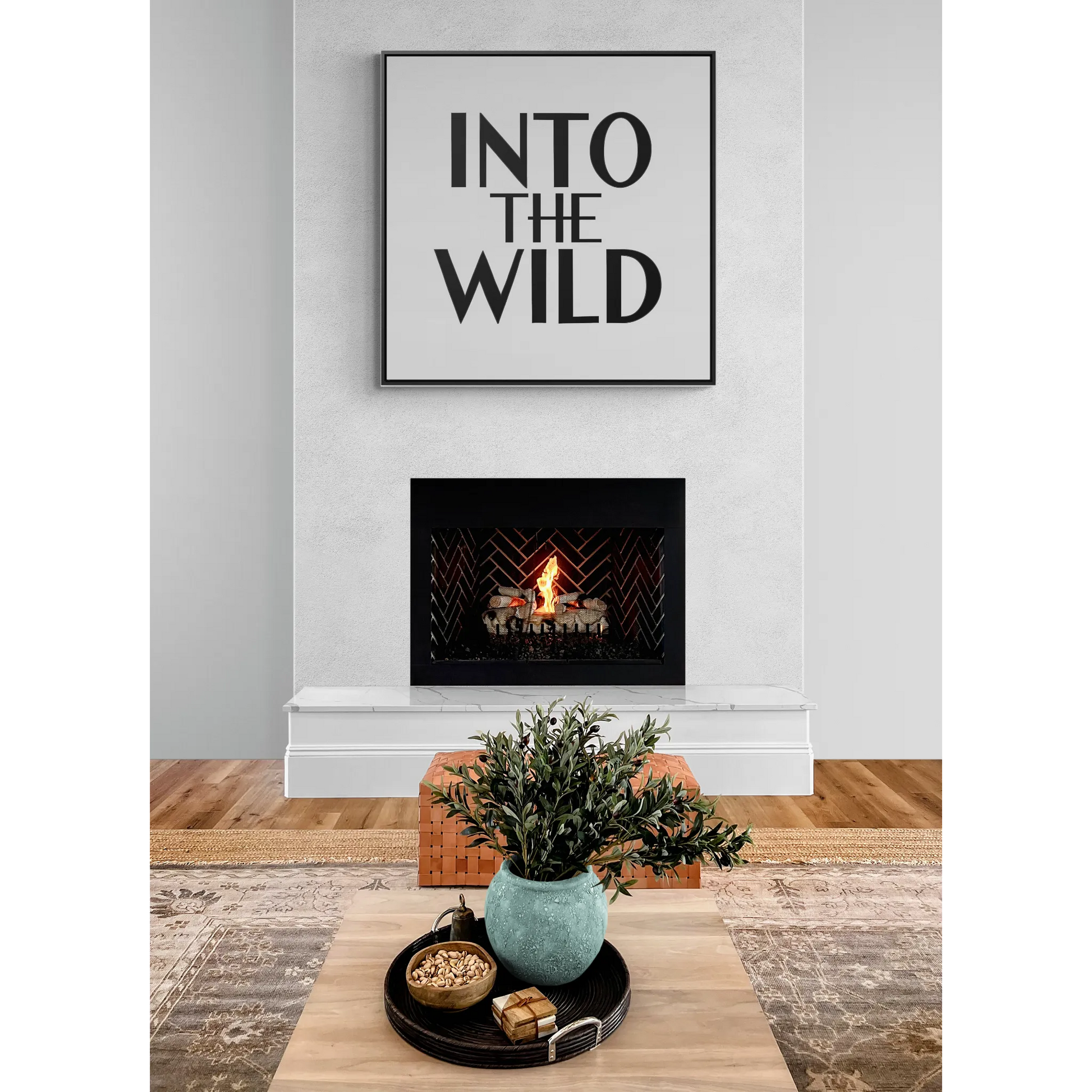 Square Frame Wall Art, Into The WILD Typography Home Decor, Gallery Canvas Wraps, Cool Black and White Design, Modern Living Room Decor, - LOLA VEGAS ART