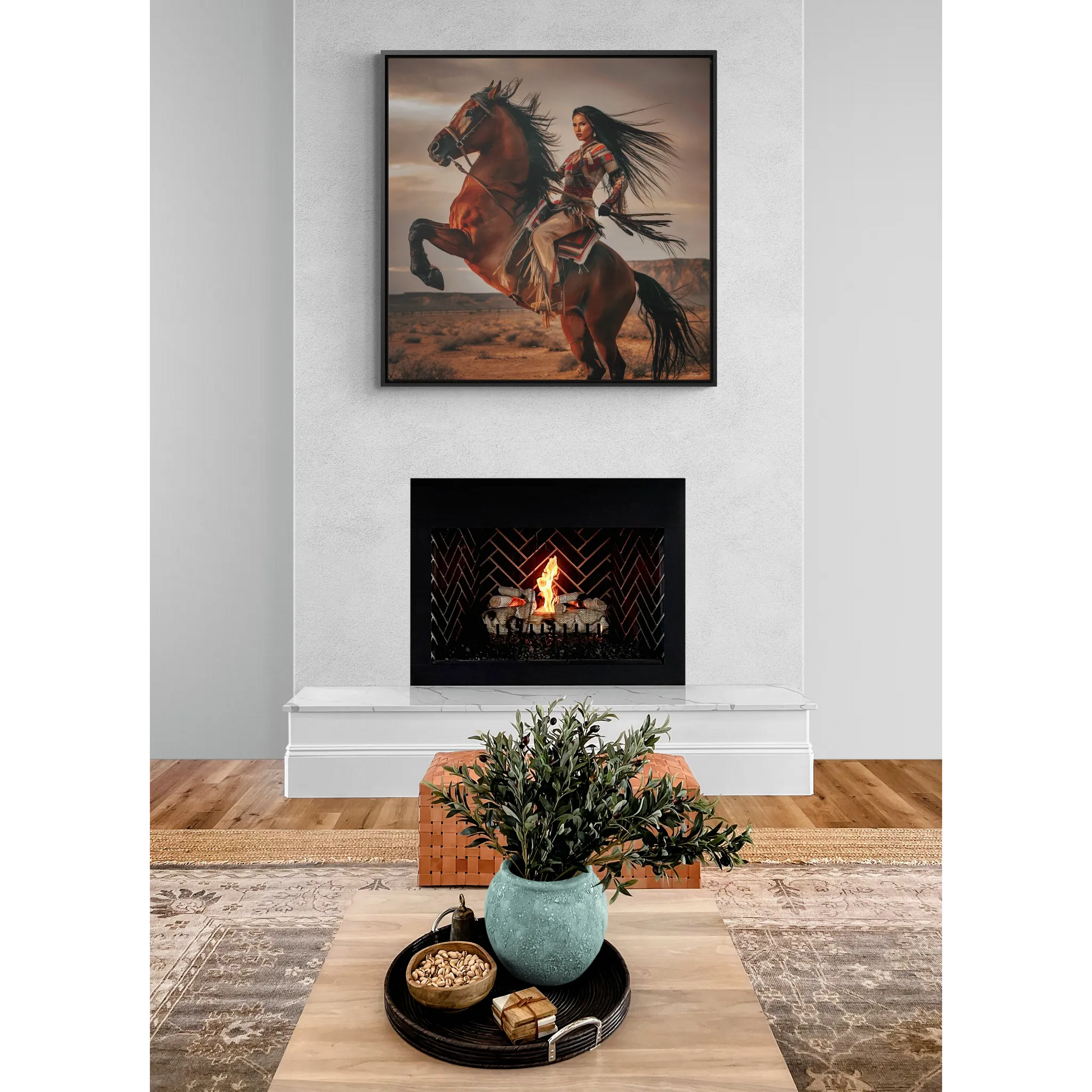 Canvas Wall Art - Chenoa and Dakota, Beautiful Southwestern Female Warrior and Horse in the Desert - LOLA VEGAS ART