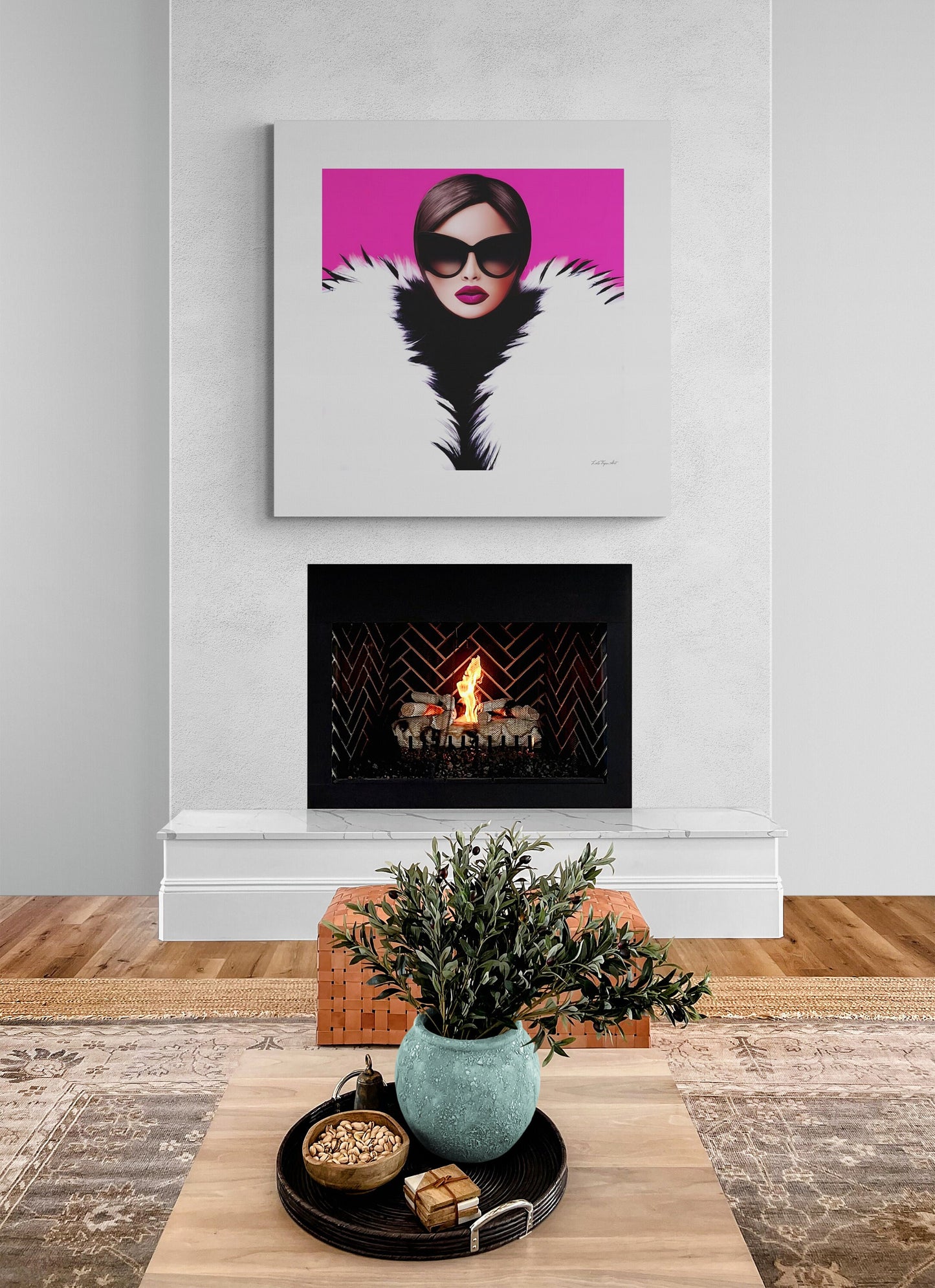 wall art, wall art canvas, wall art decor, woman with fur coat, woman with sunglasses, wall art in pink, wall art glamour, wall art women - LOLA VEGAS ART