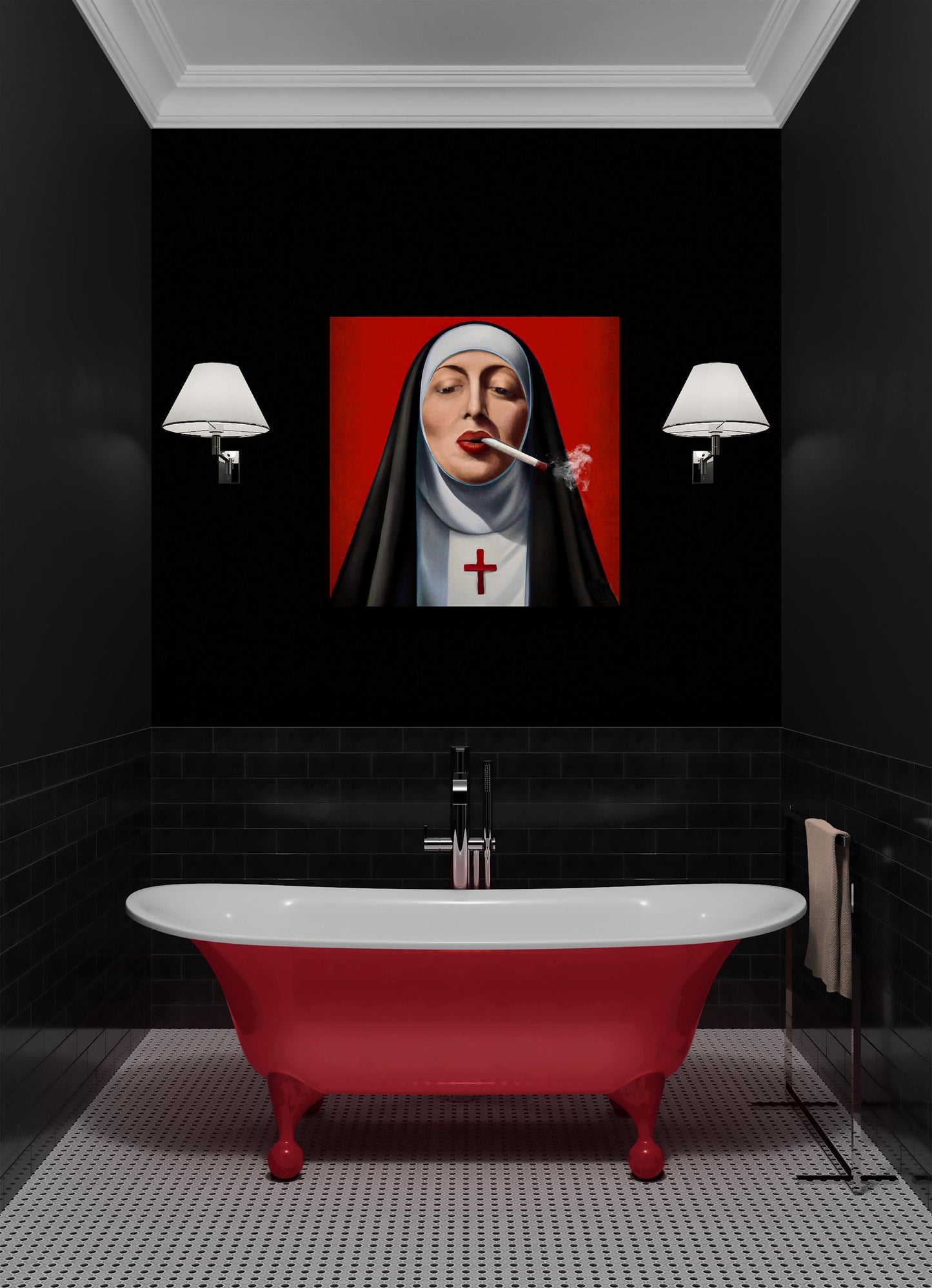 wall art, wall art canvas, wall art decor, wall art prints, wall decor, nuns, funny wall art, smoking, cigarette, christian, wall art usa, - LOLA VEGAS ART