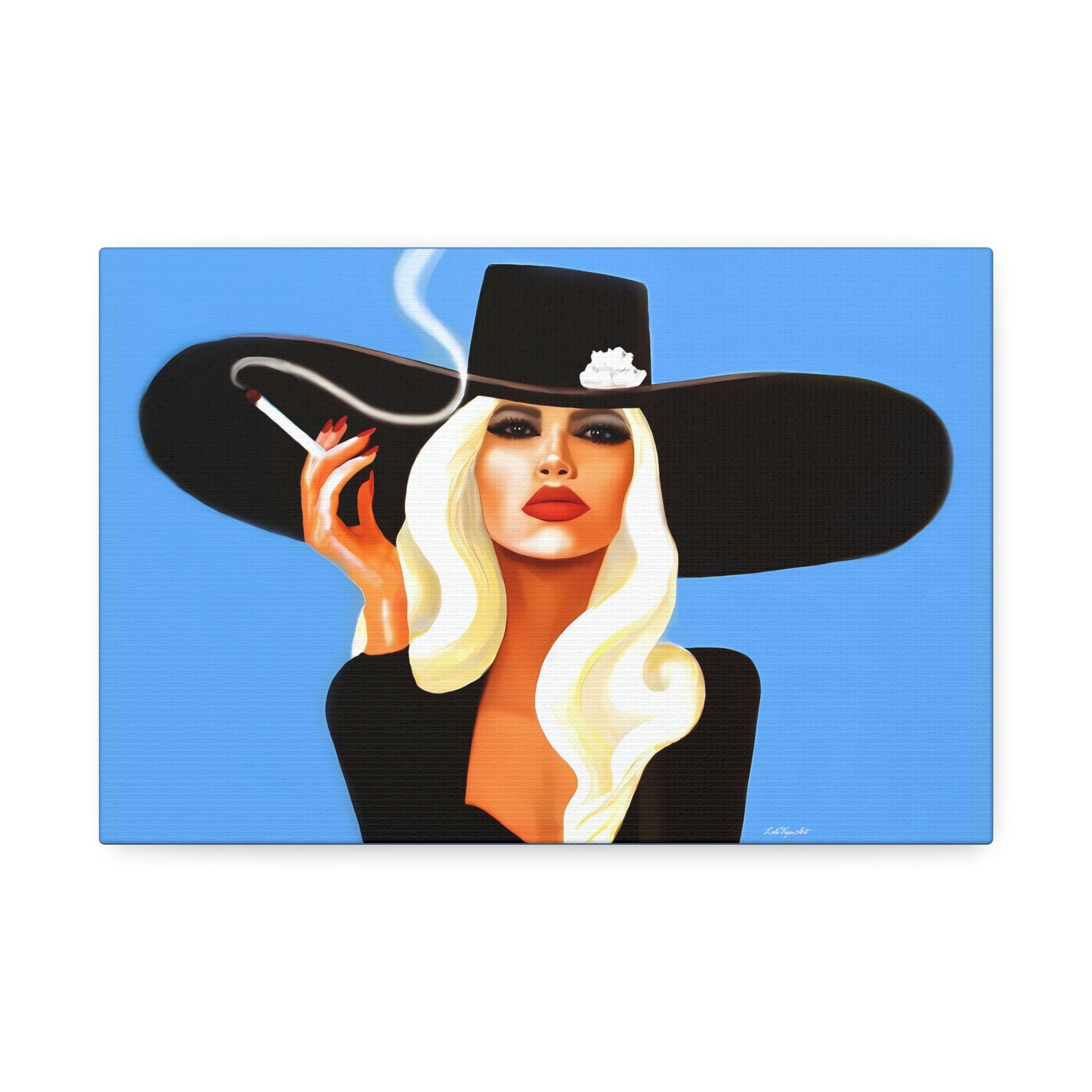 wall art, wall art canvas, wall art dcor, woman art, cigarette, smoking, woman smoking, woman in hat - LOLA VEGAS ART