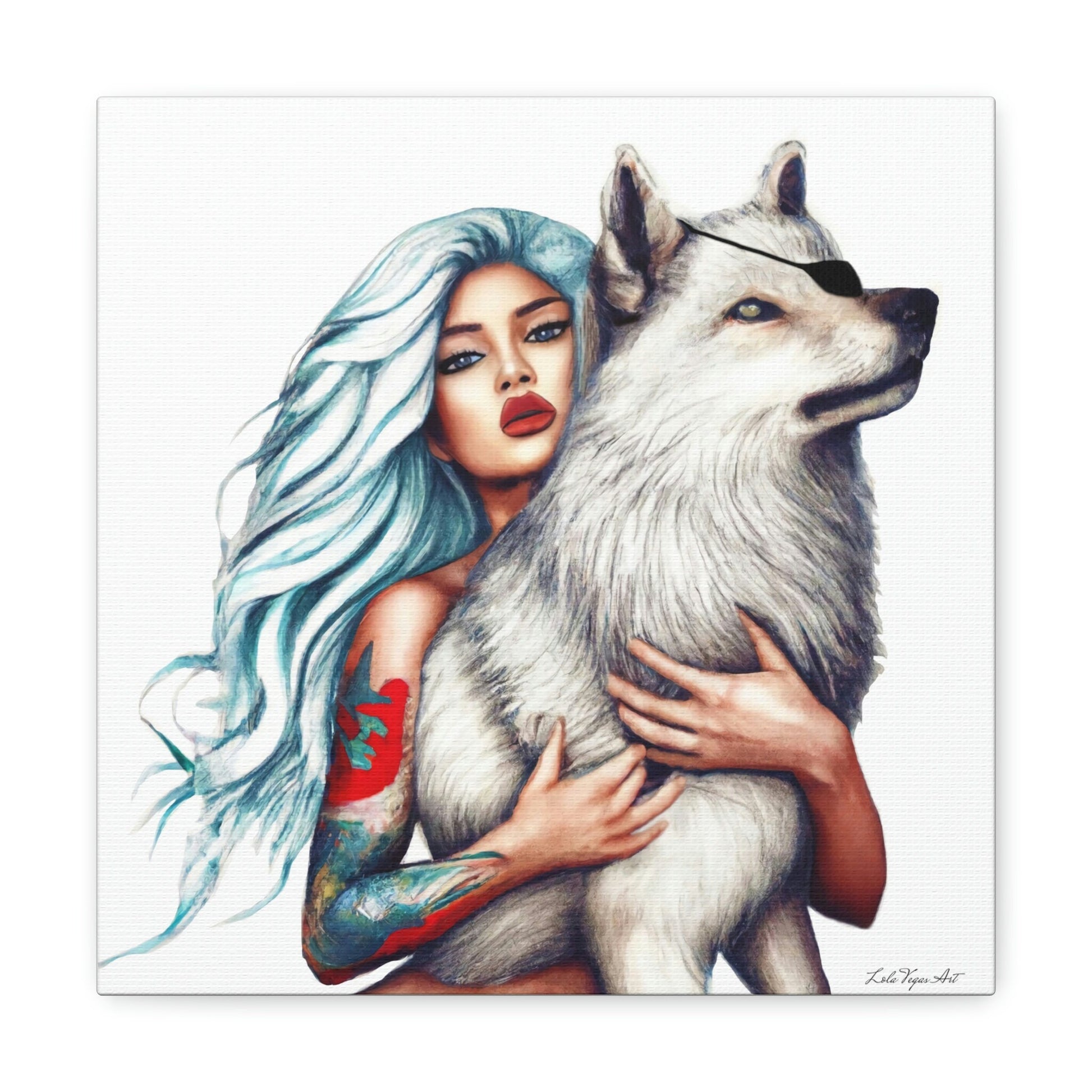 wall art, wall art canvas, wall art dcor, wolf, wolves, wall art woman, wall art animals, goddess - LOLA VEGAS ART