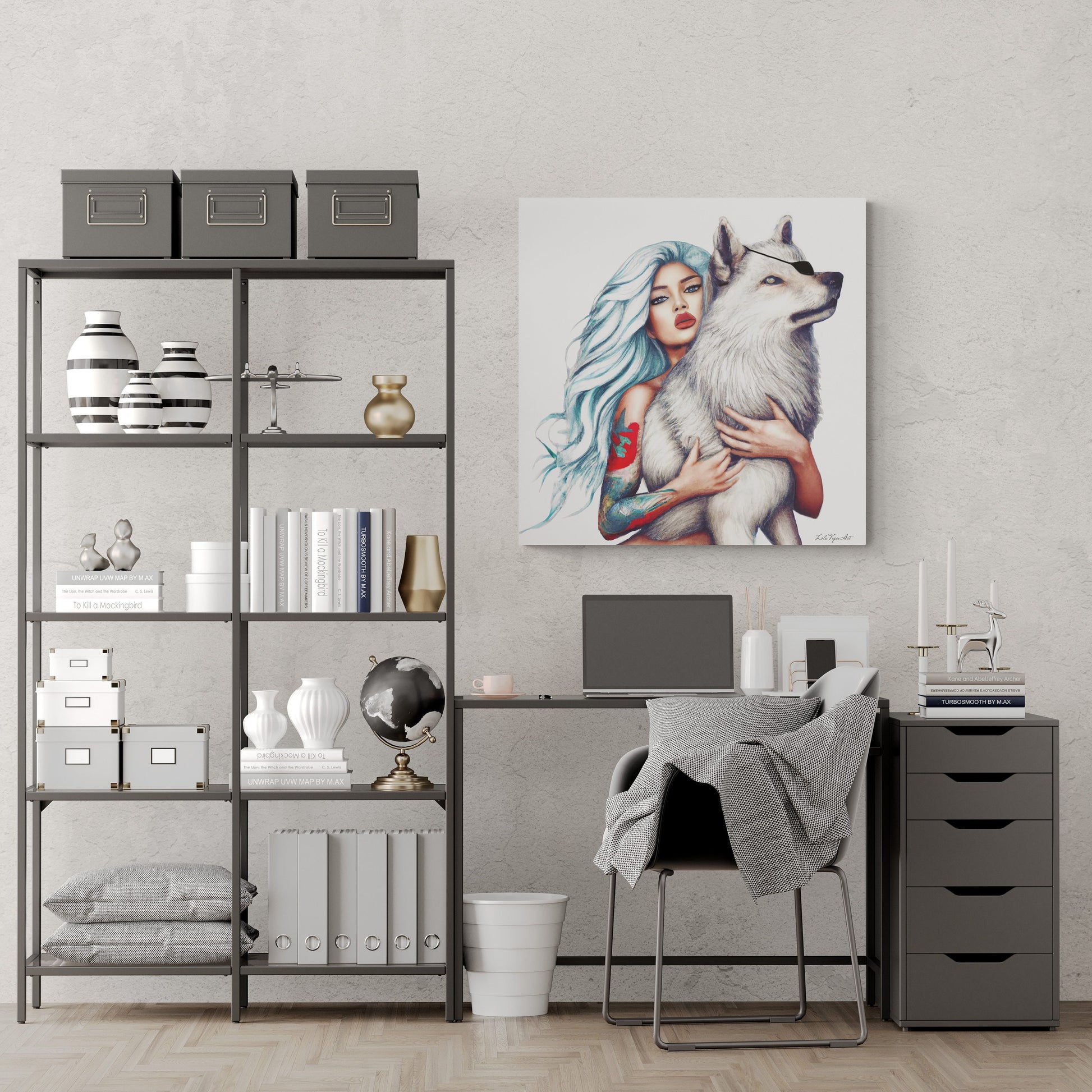 wall art, wall art canvas, wall art dcor, wolf, wolves, wall art woman, wall art animals, goddess - LOLA VEGAS ART