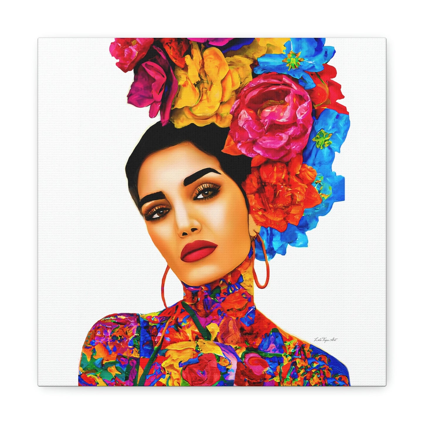flower girl hair, canvas wall art, flower woman, woman art, wall art, wall art decor, latina art, wall art living room, tattoo - LOLA VEGAS ART