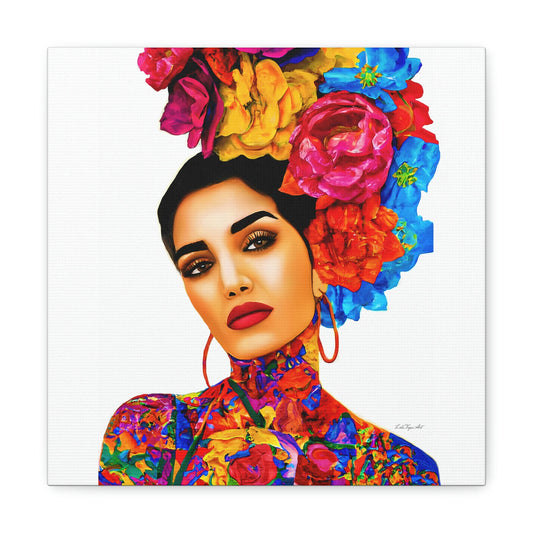 flower girl hair, canvas wall art, flower woman,  woman art, wall art, wall art decor, latina art, wall art living room, tattoo - LOLA VEGAS ART