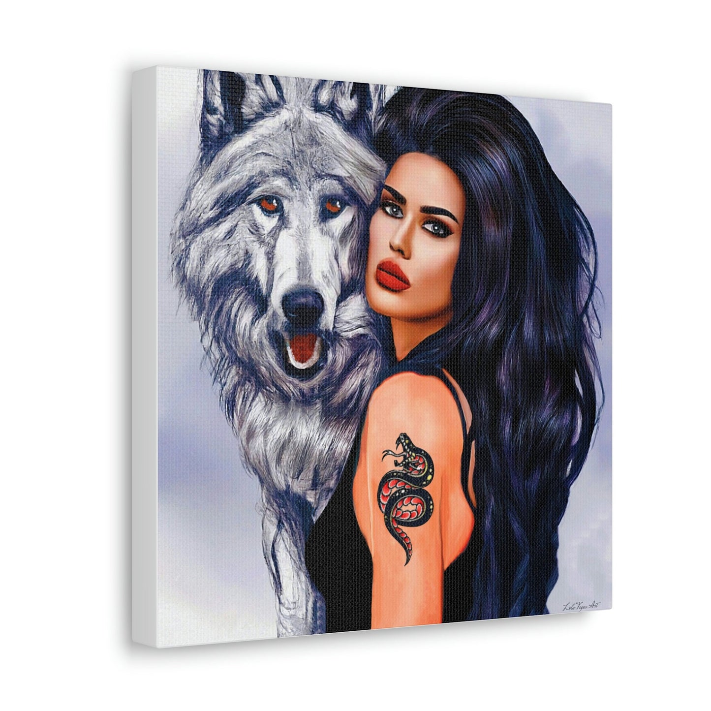 wall art animals, woman with wolf, fantasy art, wall art, wall art canvas, wall art dcor, large modern art, wolf, spirit animal - LOLA VEGAS ART