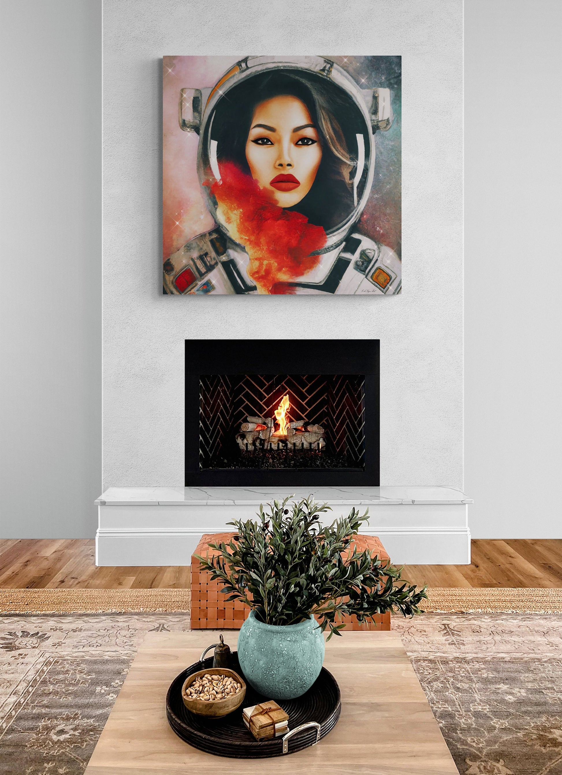 female astronaut, space art, space art print, astronaut in space, wall art, wall art canvas, astronaut gift, emotional wall art - LOLA VEGAS ART