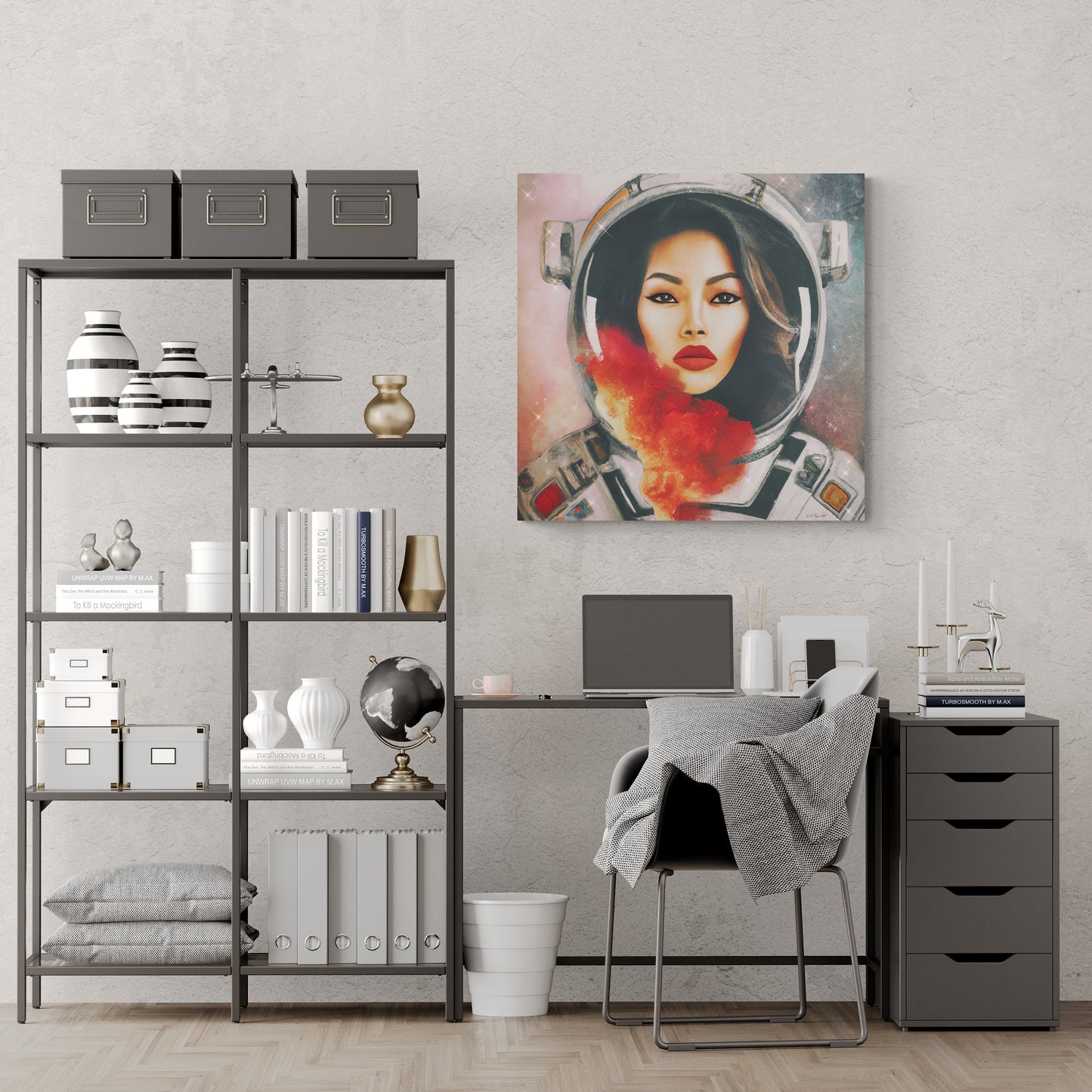 female astronaut, space art, space art print, astronaut in space, wall art, wall art canvas, astronaut gift, emotional wall art - LOLA VEGAS ART