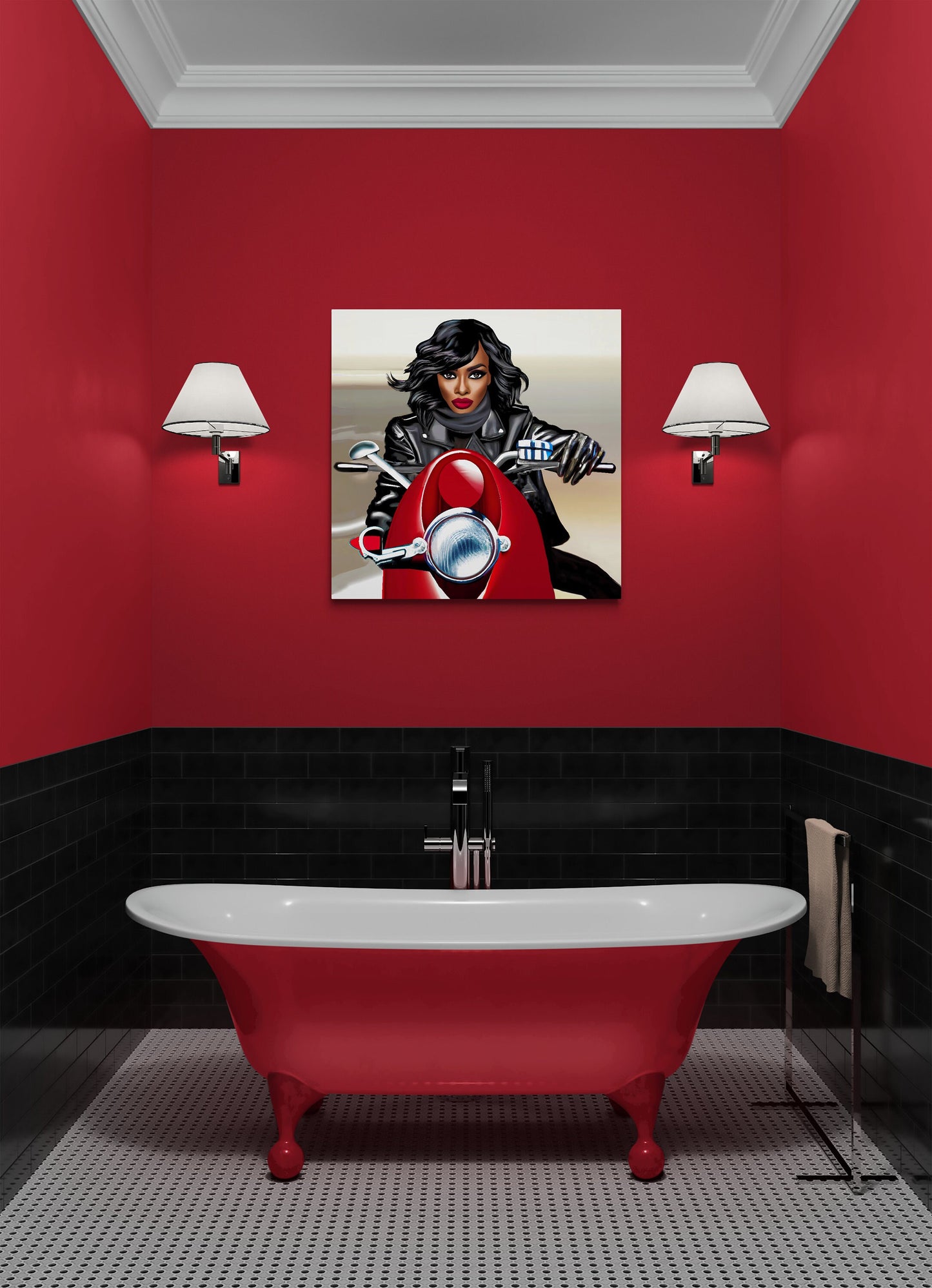 black woman art, black art, black girl magic, motorcycle art, goddess, wall art, wall art canvas, wall art dcor, woman art - LOLA VEGAS ART