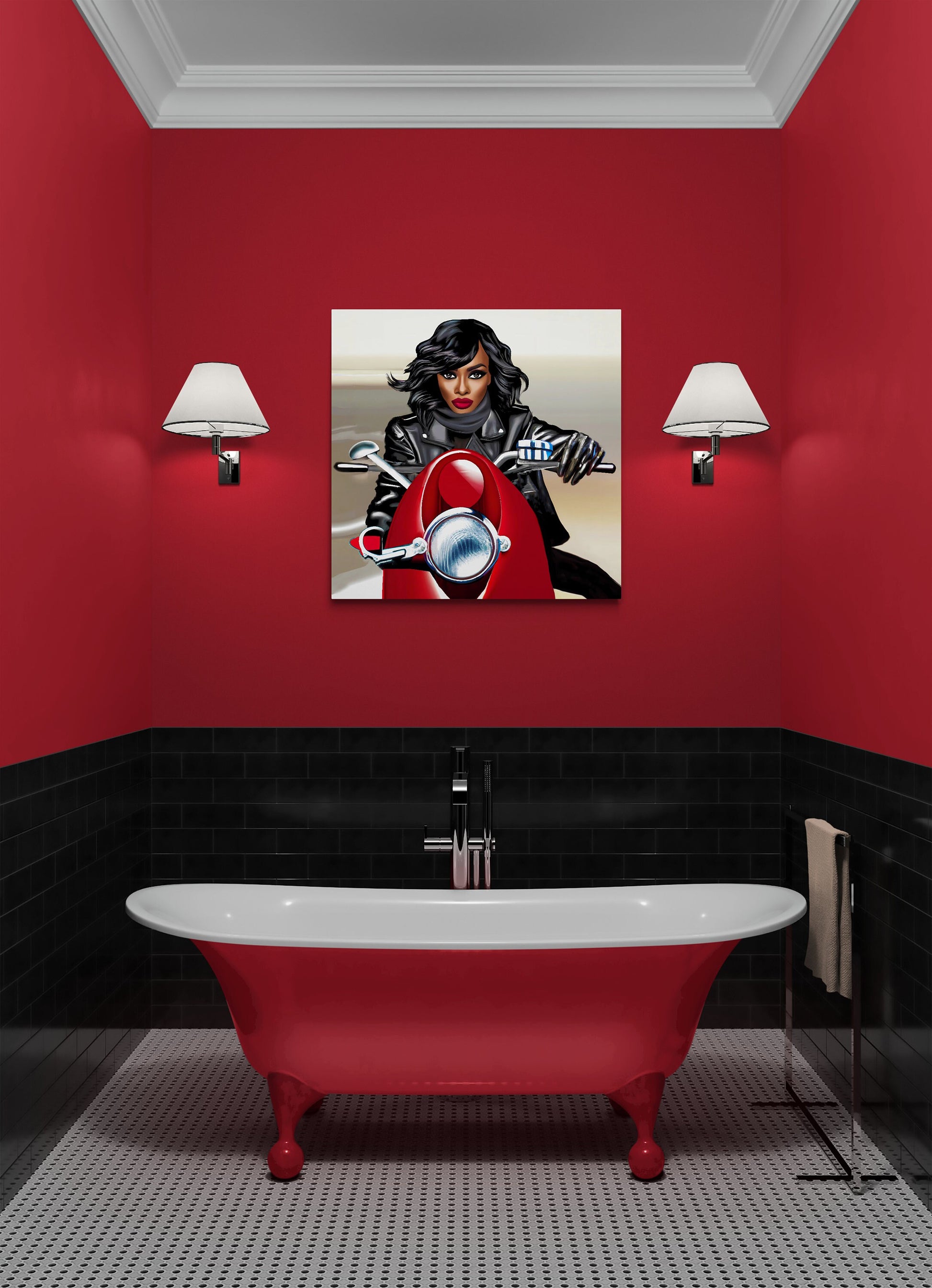 black woman art, black art, black girl magic, motorcycle art, goddess, wall art, wall art canvas, wall art dcor, woman art - LOLA VEGAS ART