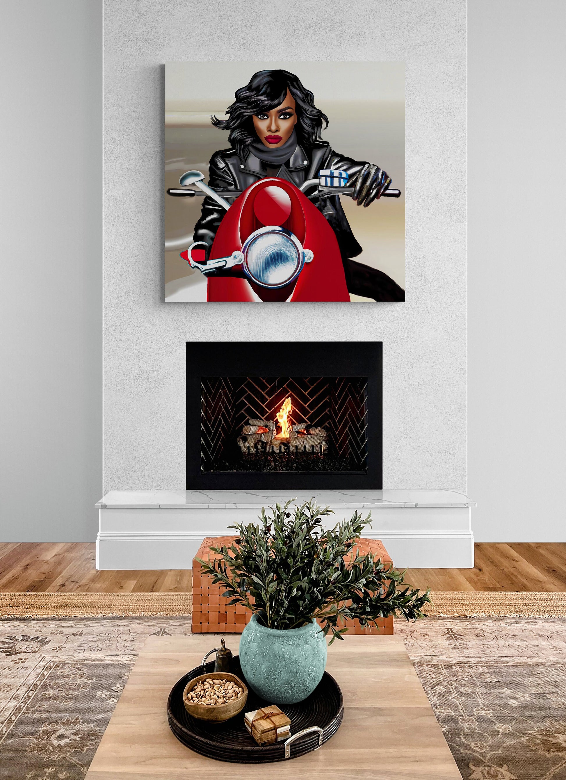 black woman art, black art, black girl magic, motorcycle art, goddess, wall art, wall art canvas, wall art dcor, woman art - LOLA VEGAS ART